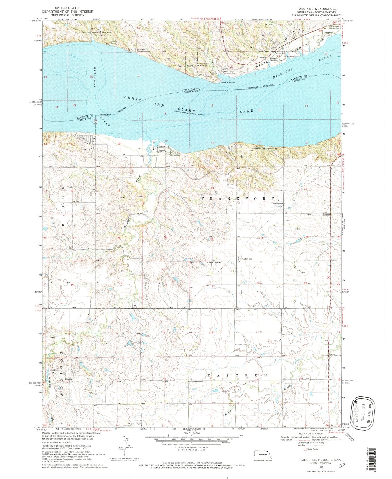 Classic USGS Tabor SE Nebraska 7.5'x7.5' Topo Map Image
