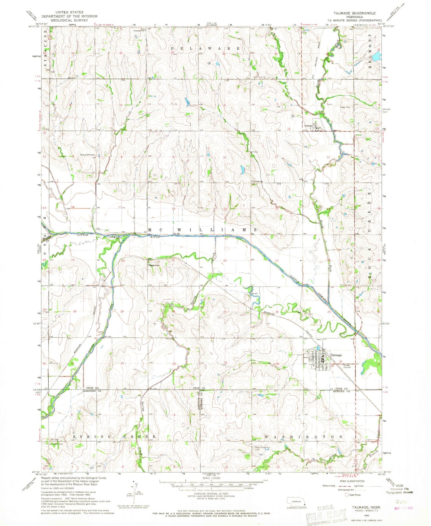 Classic USGS Talmage Nebraska 7.5'x7.5' Topo Map Image