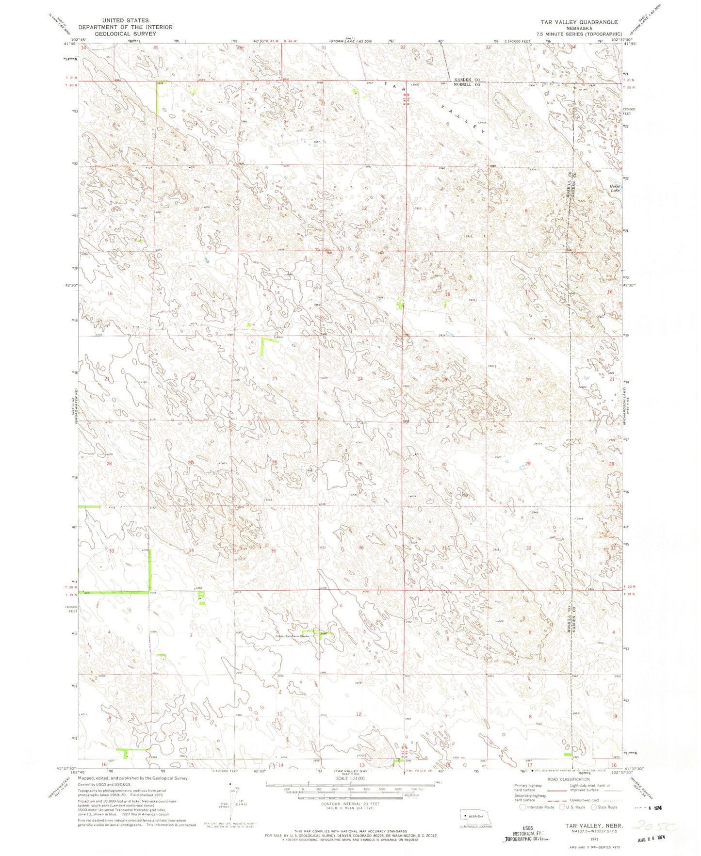 Classic USGS Tar Valley Nebraska 7.5'x7.5' Topo Map Image