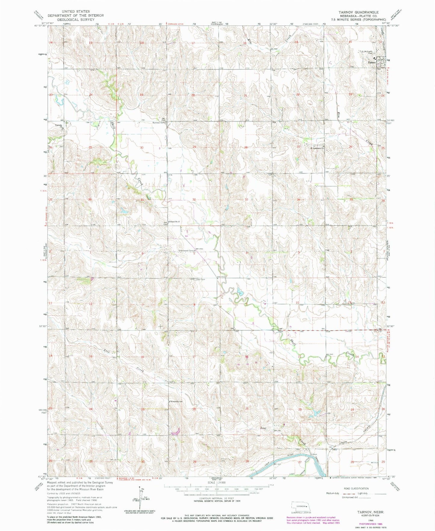 Classic USGS Tarnov Nebraska 7.5'x7.5' Topo Map Image