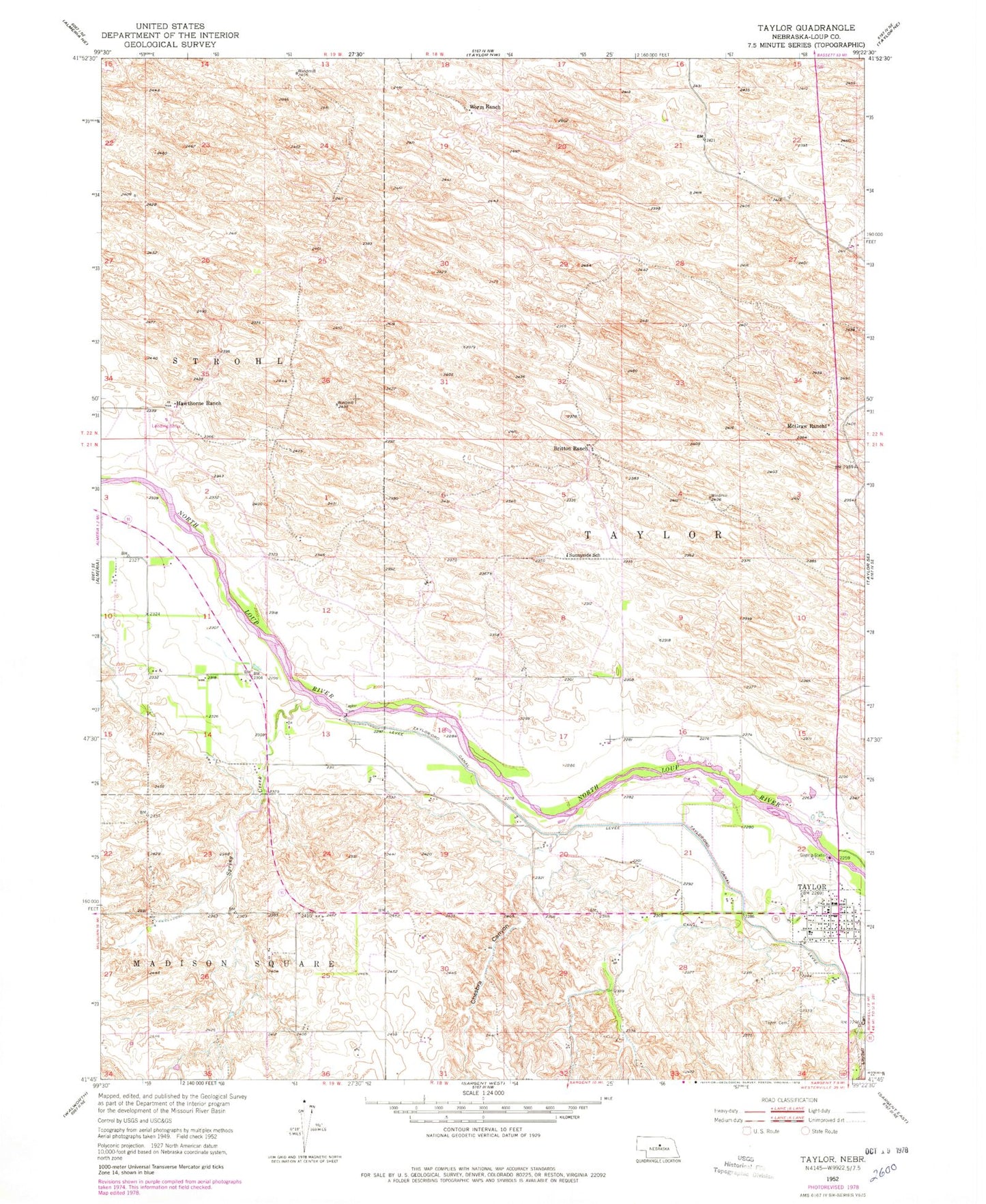 Classic USGS Taylor Nebraska 7.5'x7.5' Topo Map Image