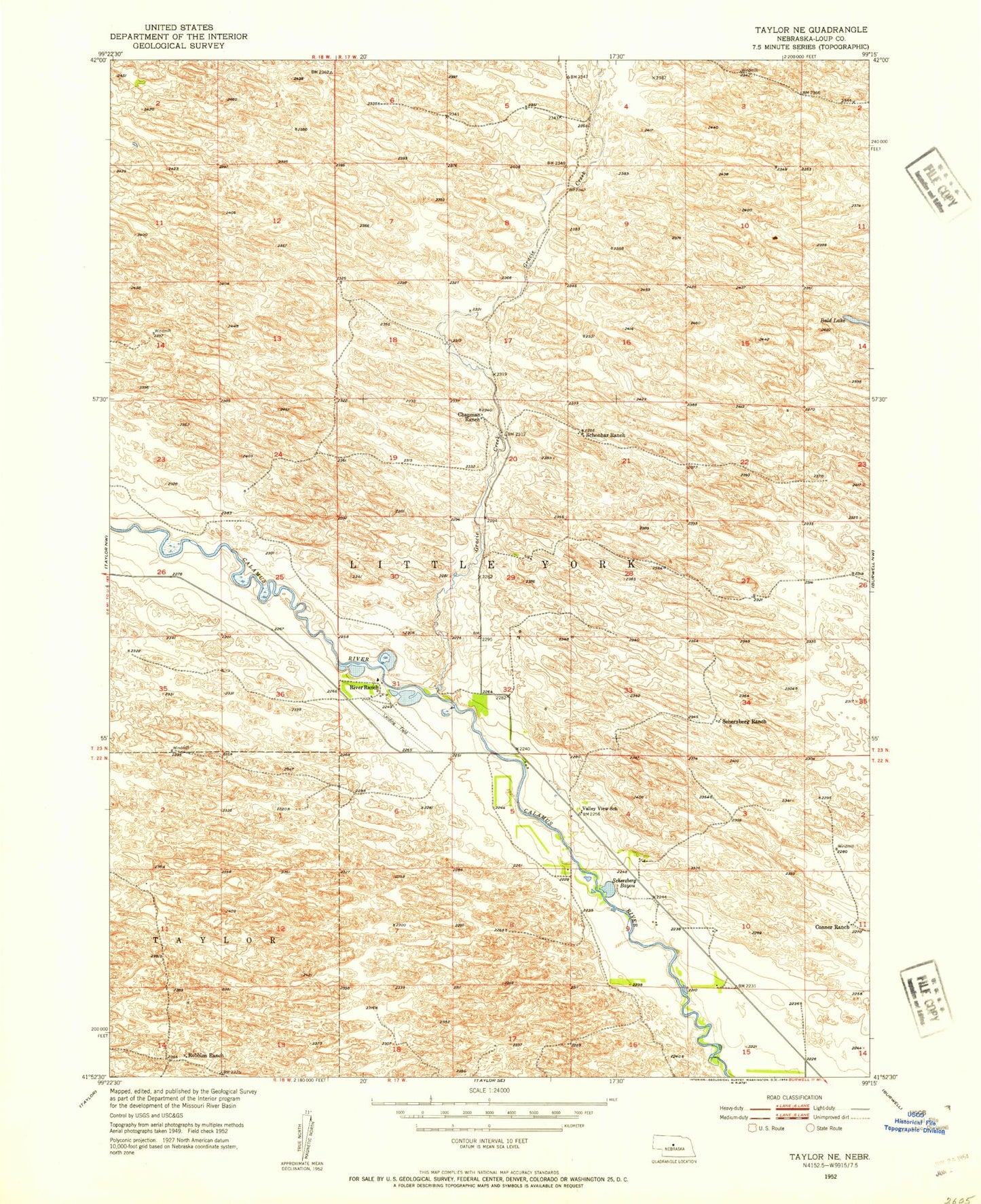 Classic USGS Taylor NE Nebraska 7.5'x7.5' Topo Map Image
