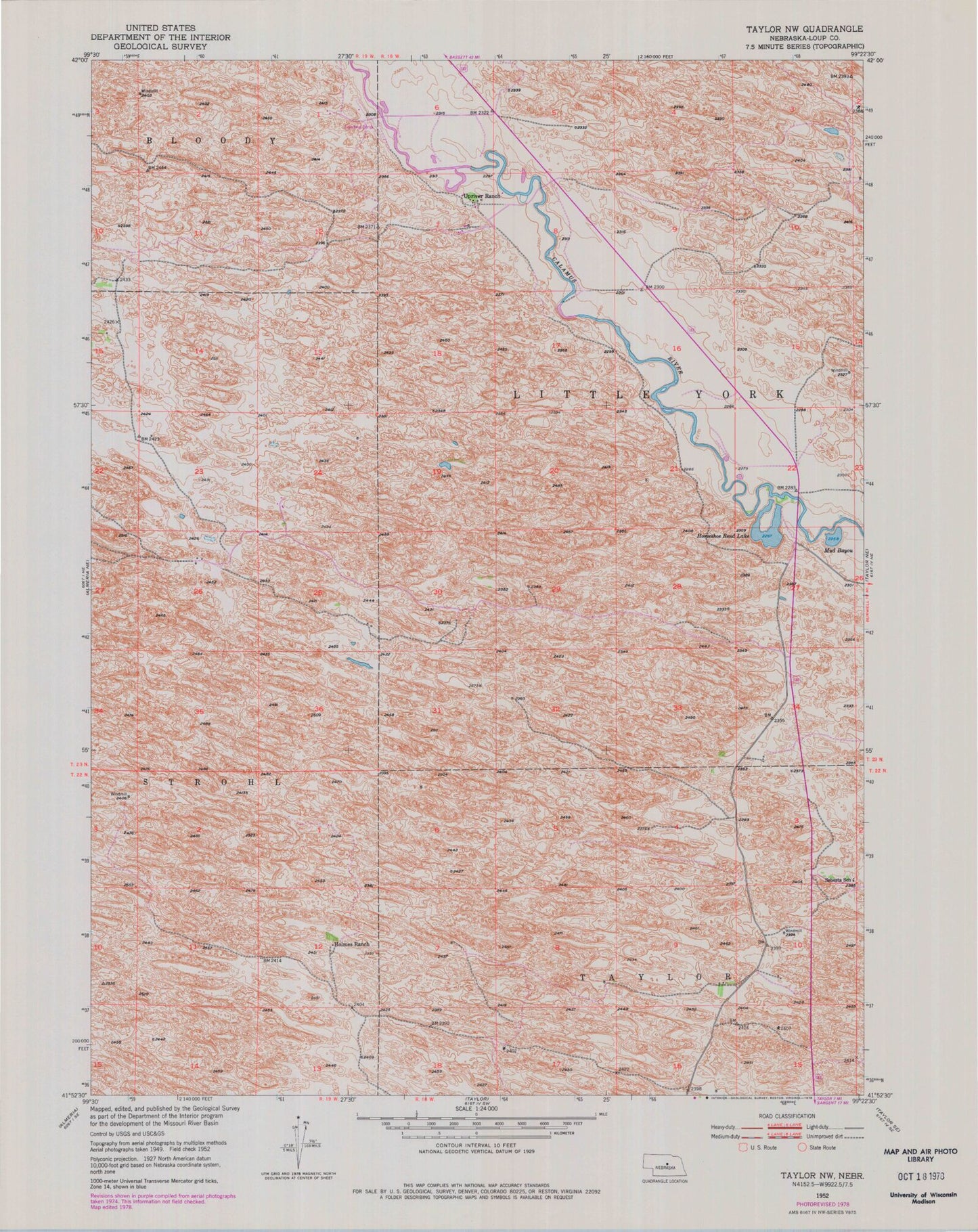Classic USGS Taylor NW Nebraska 7.5'x7.5' Topo Map Image