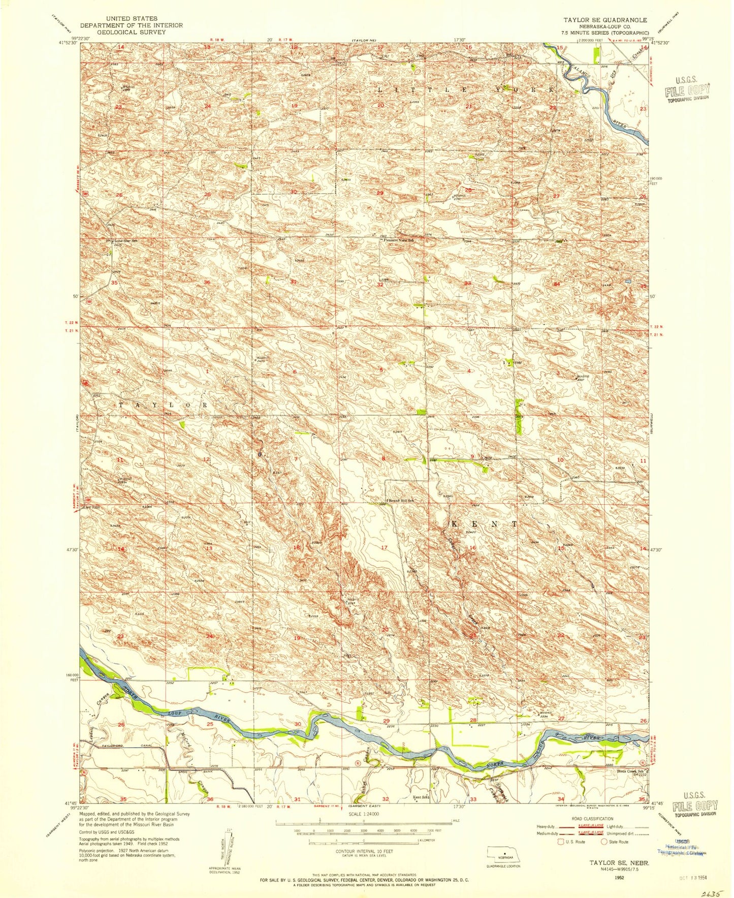 Classic USGS Taylor SE Nebraska 7.5'x7.5' Topo Map Image