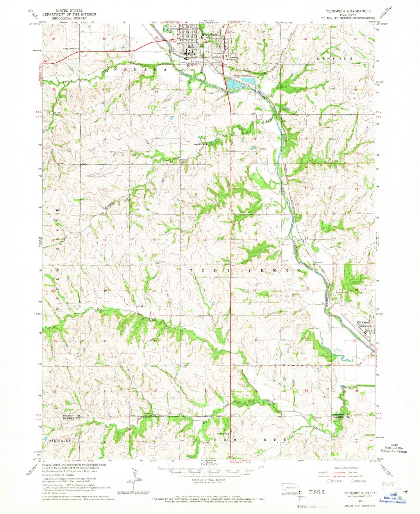 Classic USGS Tecumseh Nebraska 7.5'x7.5' Topo Map Image