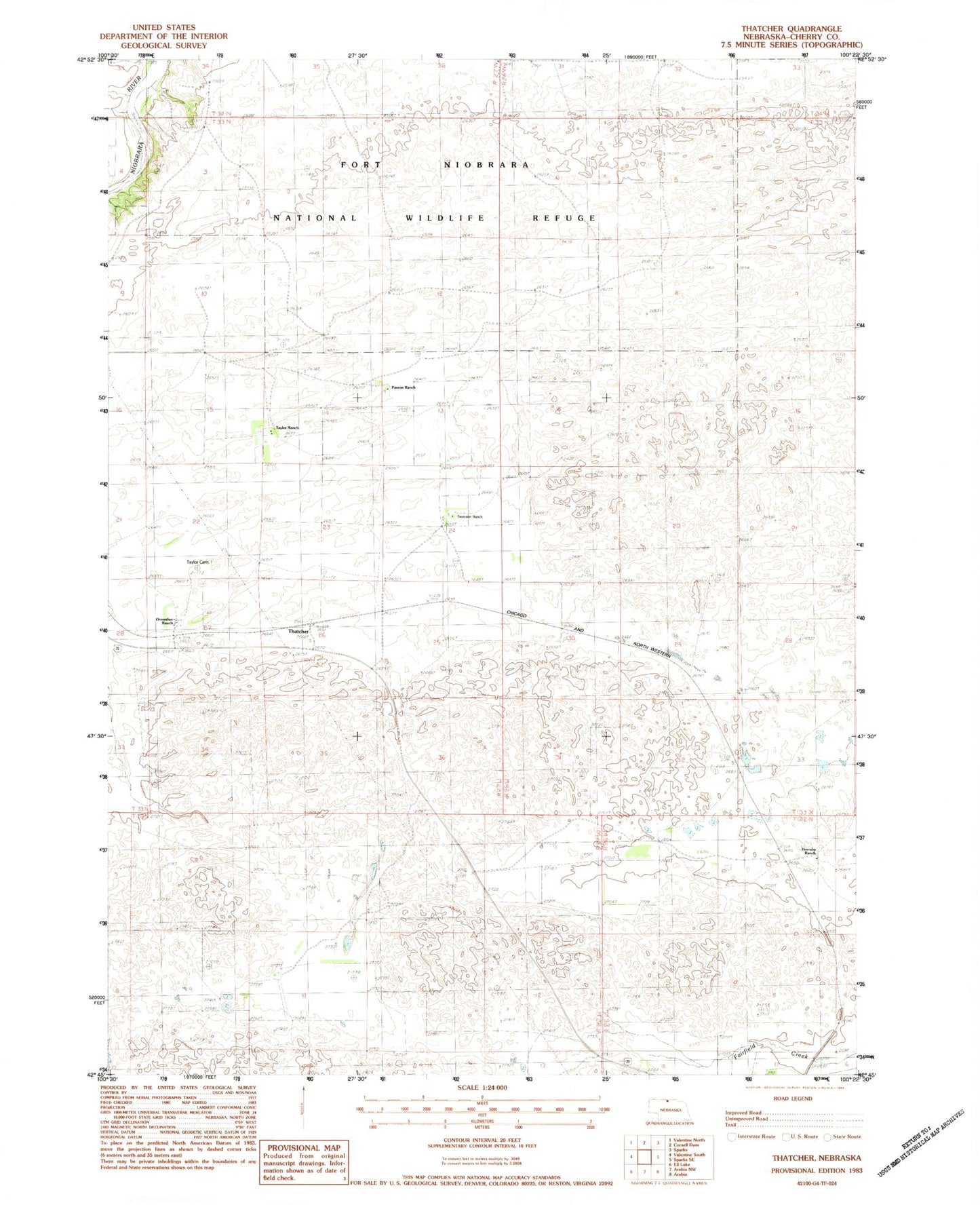 Classic USGS Thatcher Nebraska 7.5'x7.5' Topo Map Image