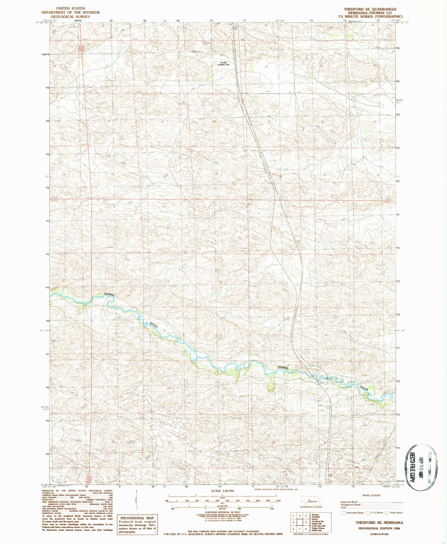 Classic USGS Thedford SE Nebraska 7.5'x7.5' Topo Map Image