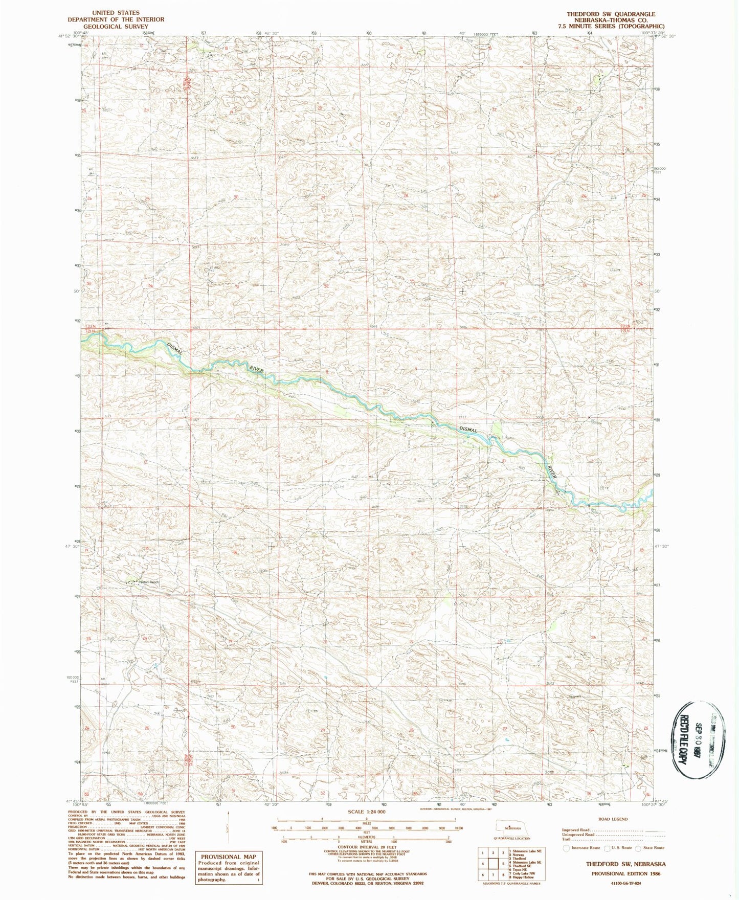 Classic USGS Thedford SW Nebraska 7.5'x7.5' Topo Map Image