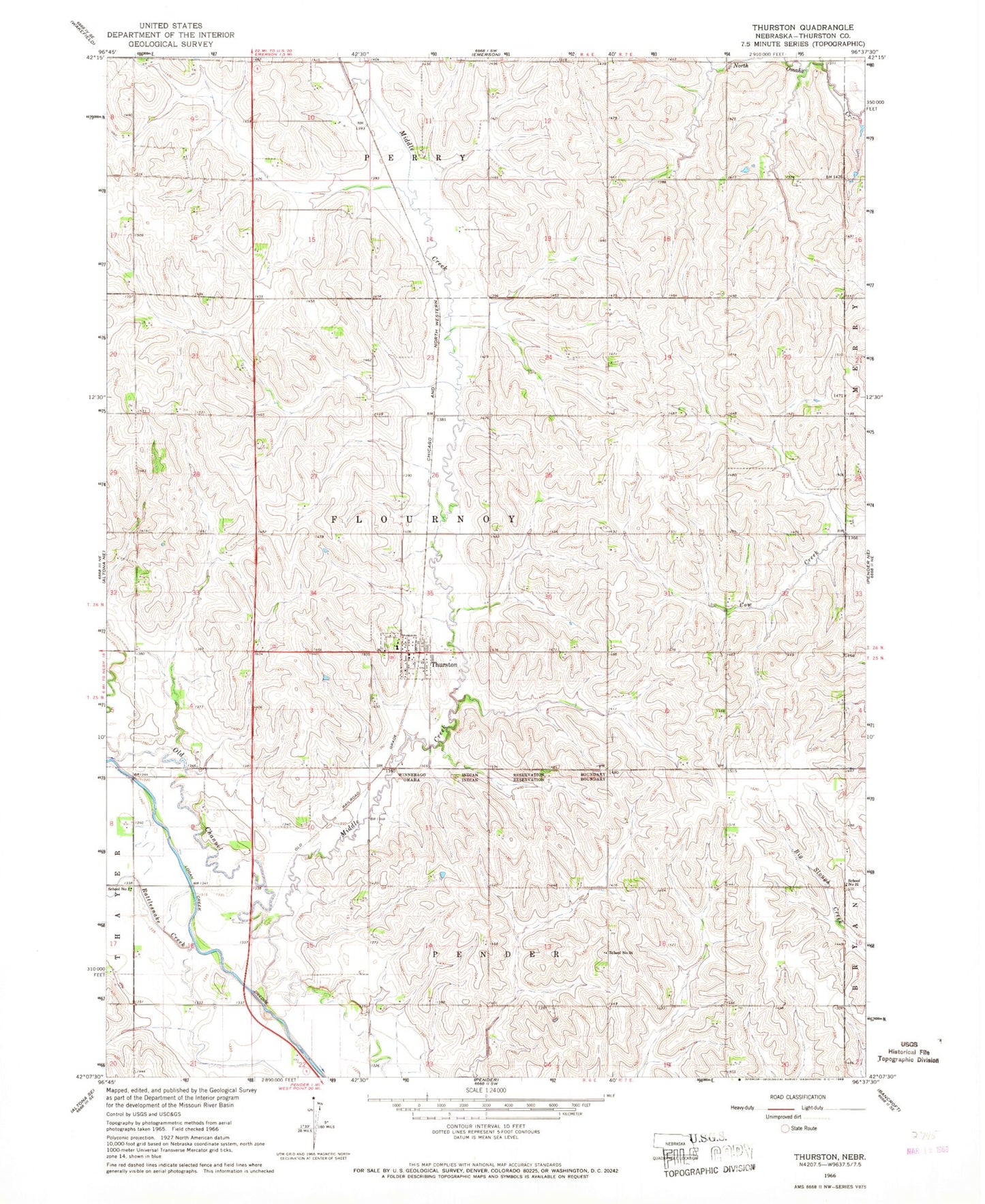 Classic USGS Thurston Nebraska 7.5'x7.5' Topo Map Image