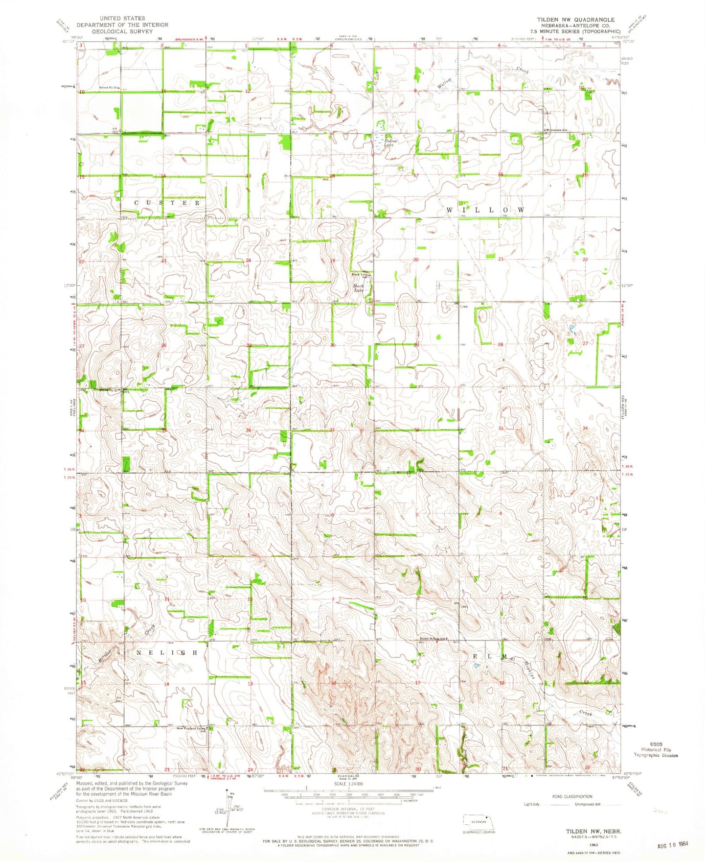 Classic USGS Tilden NW Nebraska 7.5'x7.5' Topo Map Image