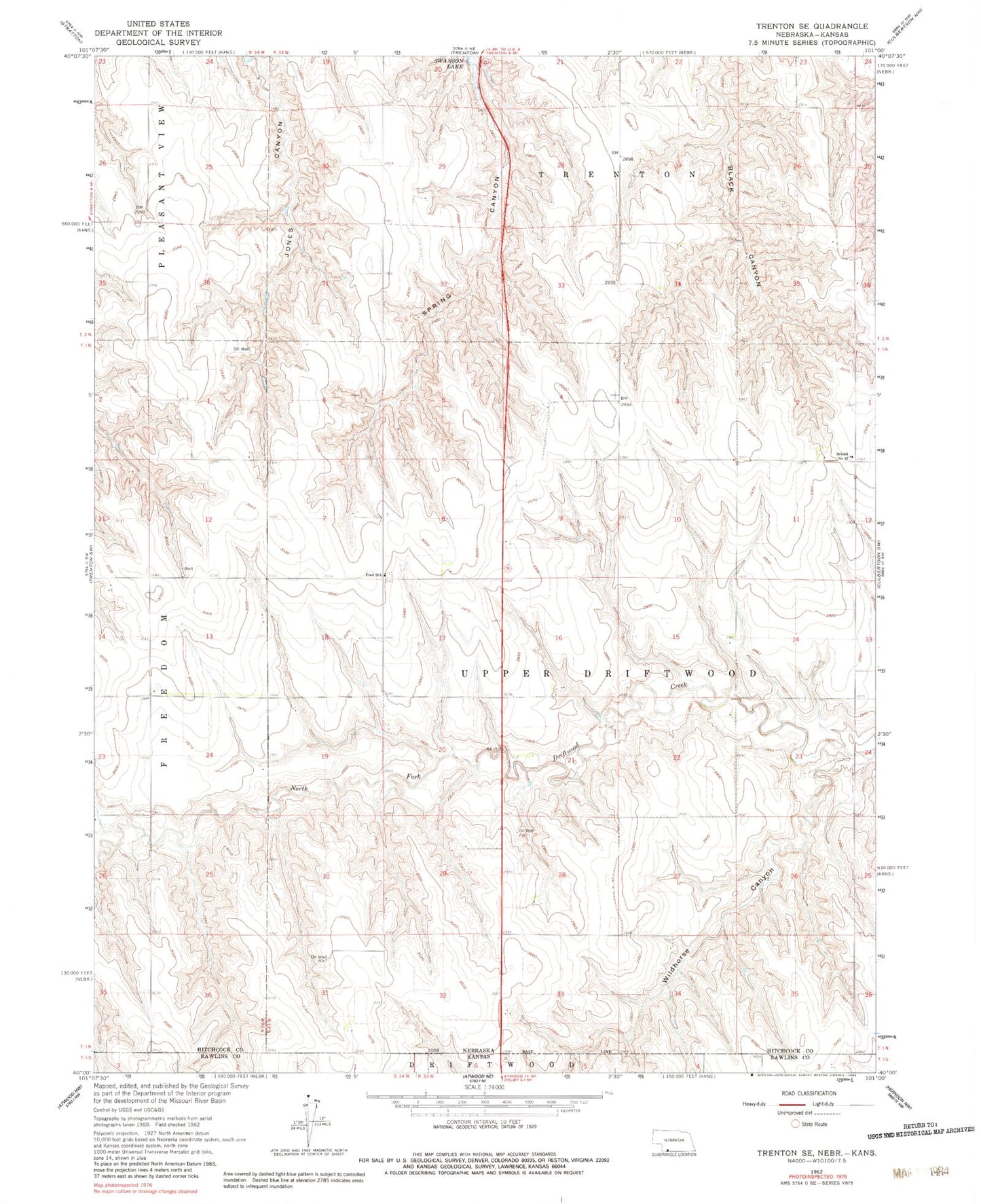 Classic USGS Trenton SE Nebraska 7.5'x7.5' Topo Map Image