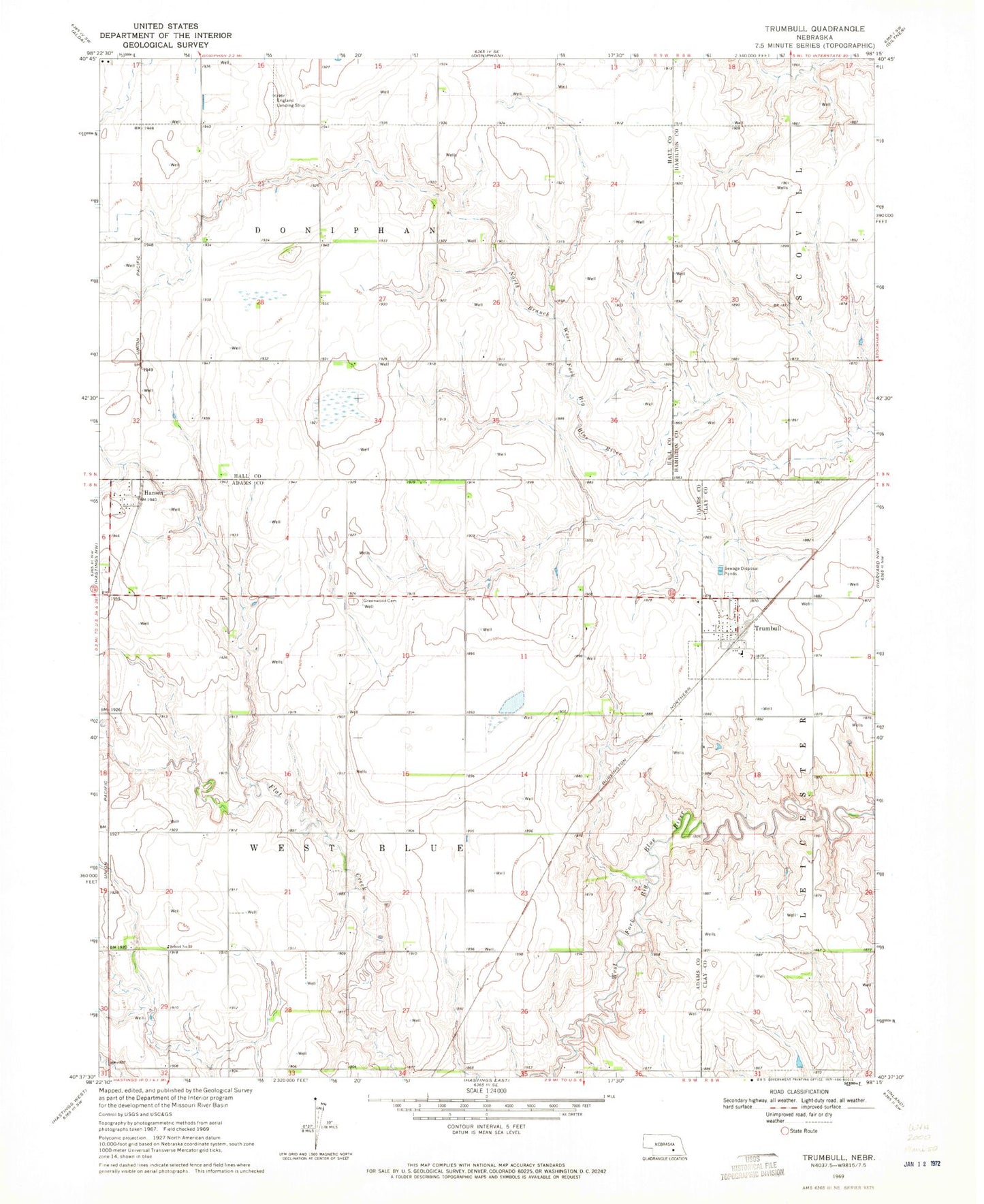 Classic USGS Trumbull Nebraska 7.5'x7.5' Topo Map Image