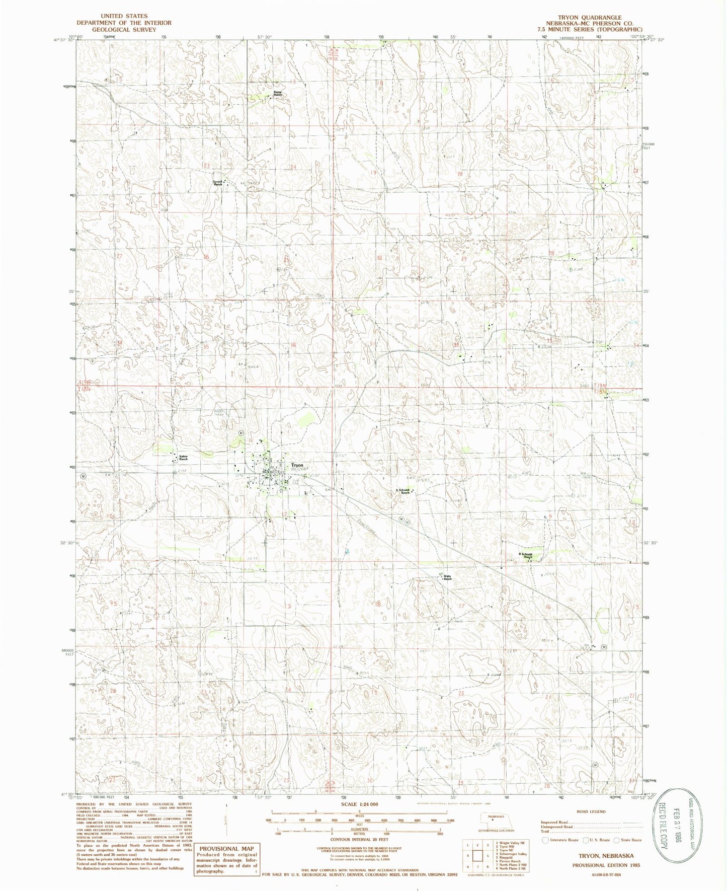 Classic USGS Tryon Nebraska 7.5'x7.5' Topo Map Image