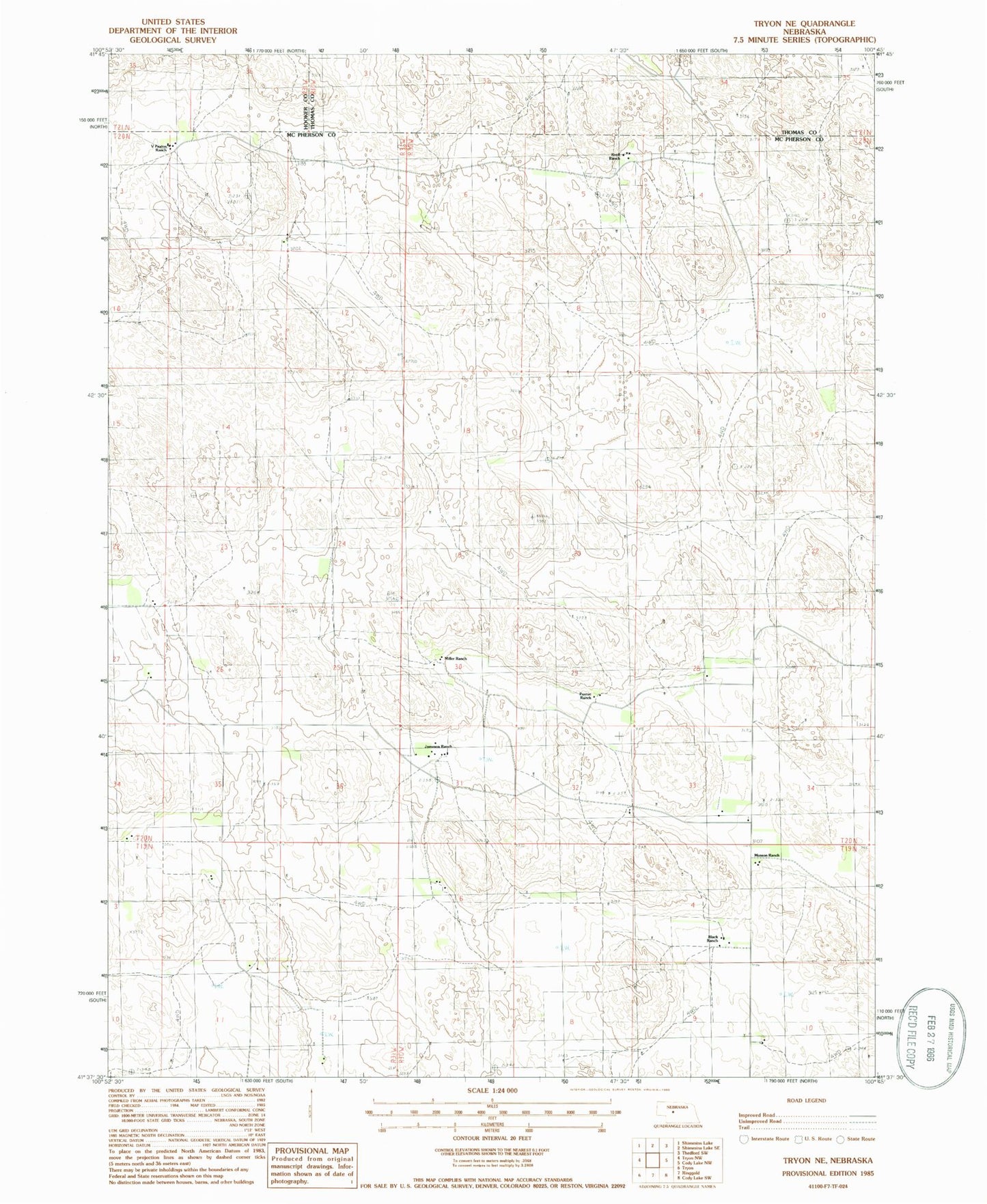 Classic USGS Tryon NE Nebraska 7.5'x7.5' Topo Map Image