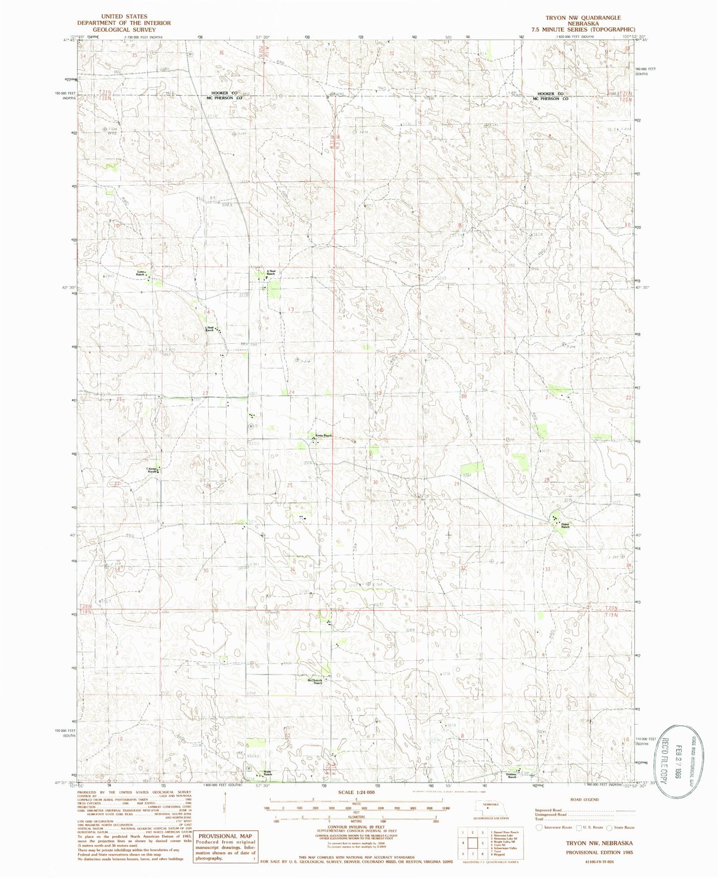Classic USGS Tryon NW Nebraska 7.5'x7.5' Topo Map Image