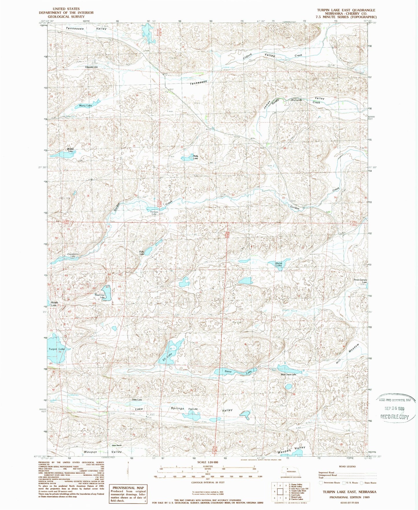 Classic USGS Turpin Lake East Nebraska 7.5'x7.5' Topo Map Image