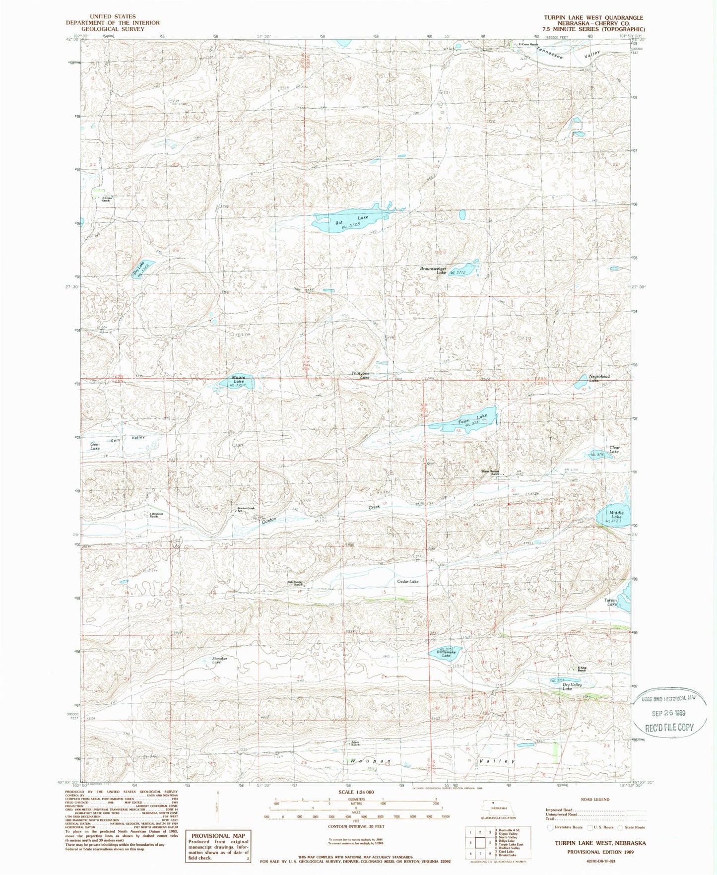 Classic USGS Turpin Lake West Nebraska 7.5'x7.5' Topo Map Image