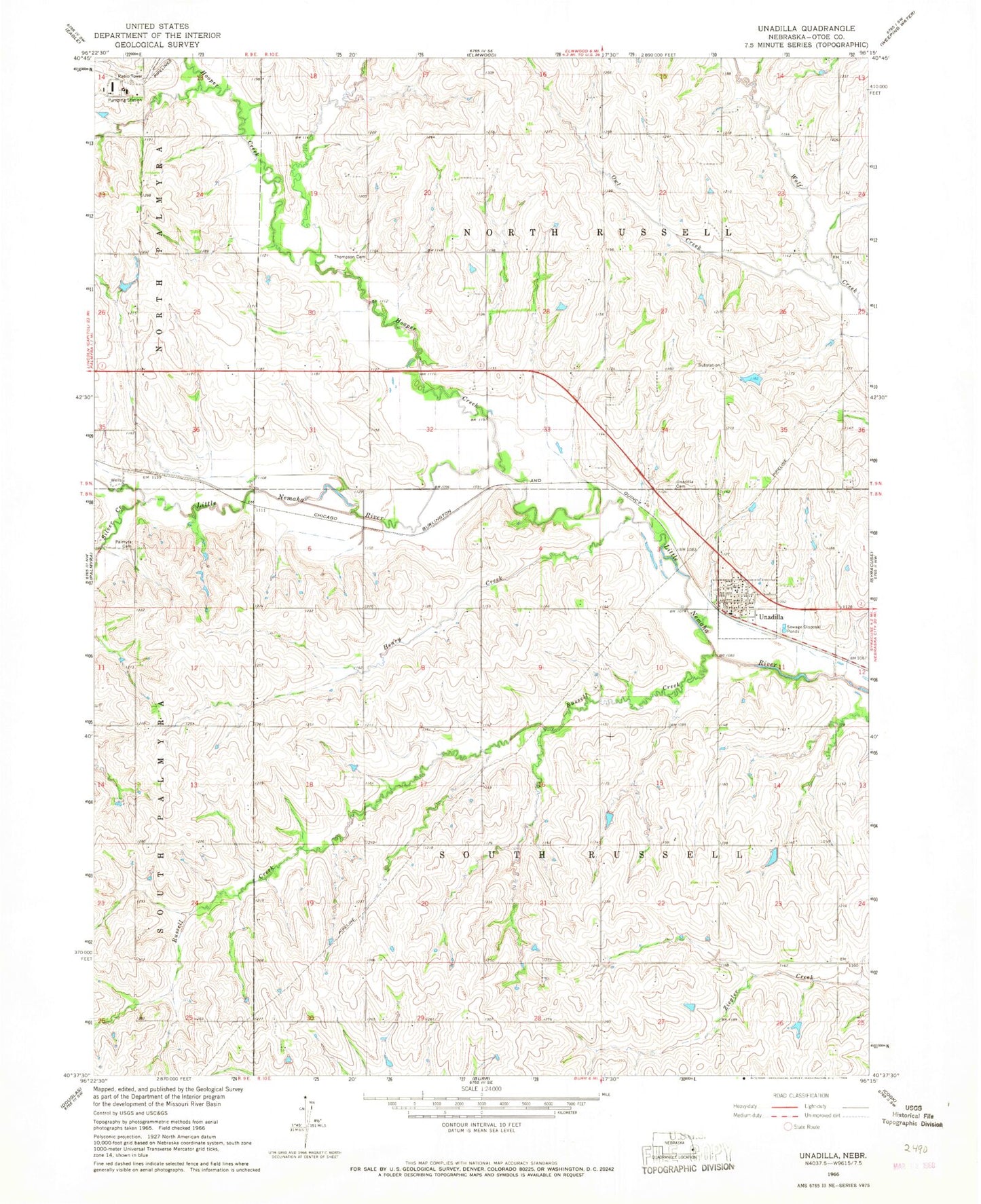 Classic USGS Unadilla Nebraska 7.5'x7.5' Topo Map Image