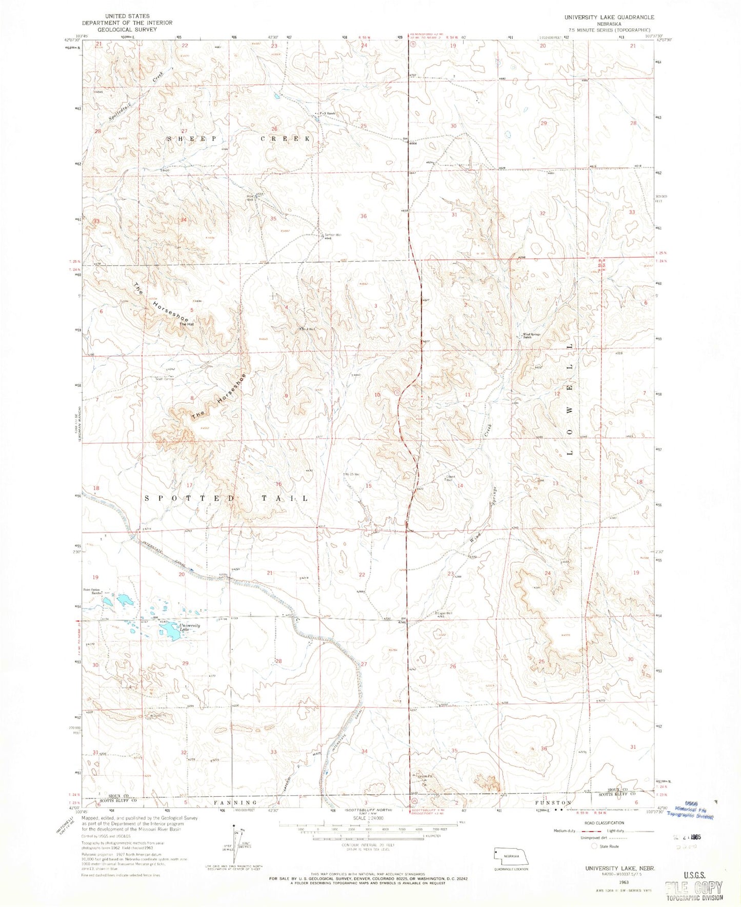 Classic USGS University Lake Nebraska 7.5'x7.5' Topo Map Image
