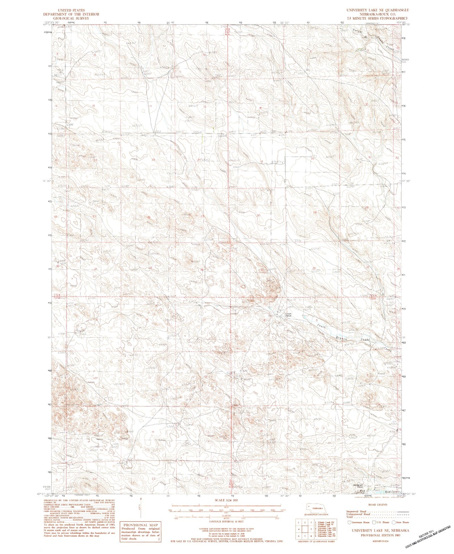 Classic USGS University Lake NE Nebraska 7.5'x7.5' Topo Map Image