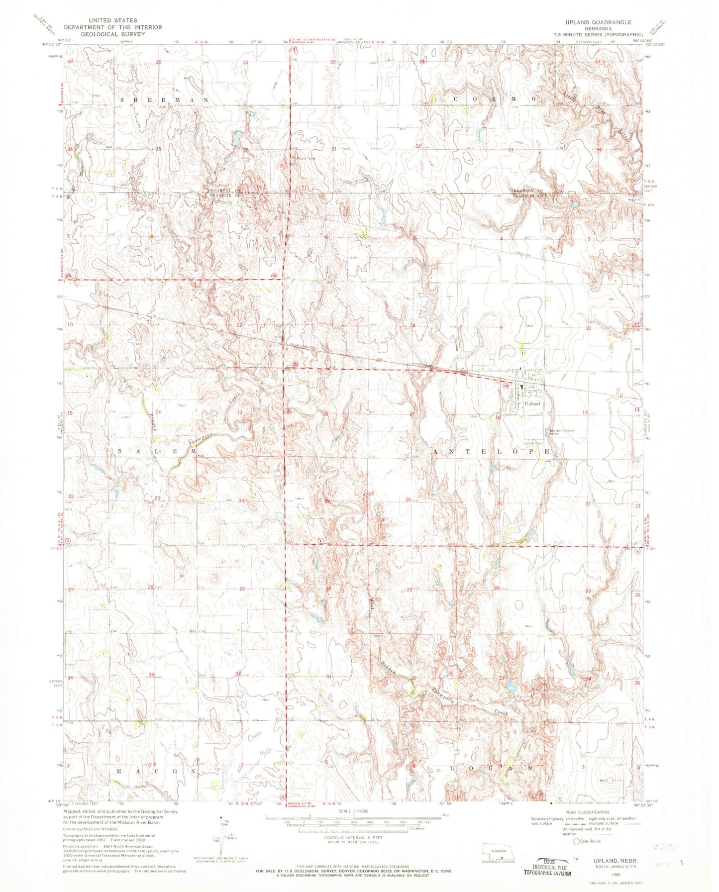 Classic USGS Upland Nebraska 7.5'x7.5' Topo Map Image