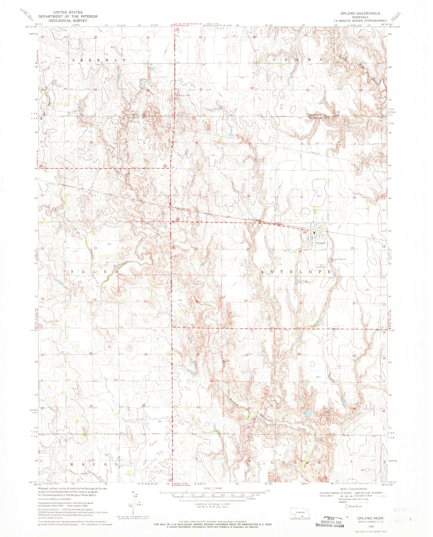 Classic USGS Upland Nebraska 7.5'x7.5' Topo Map Image