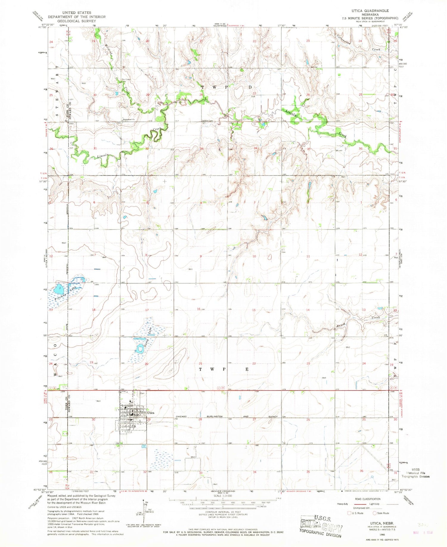 Classic USGS Utica Nebraska 7.5'x7.5' Topo Map Image