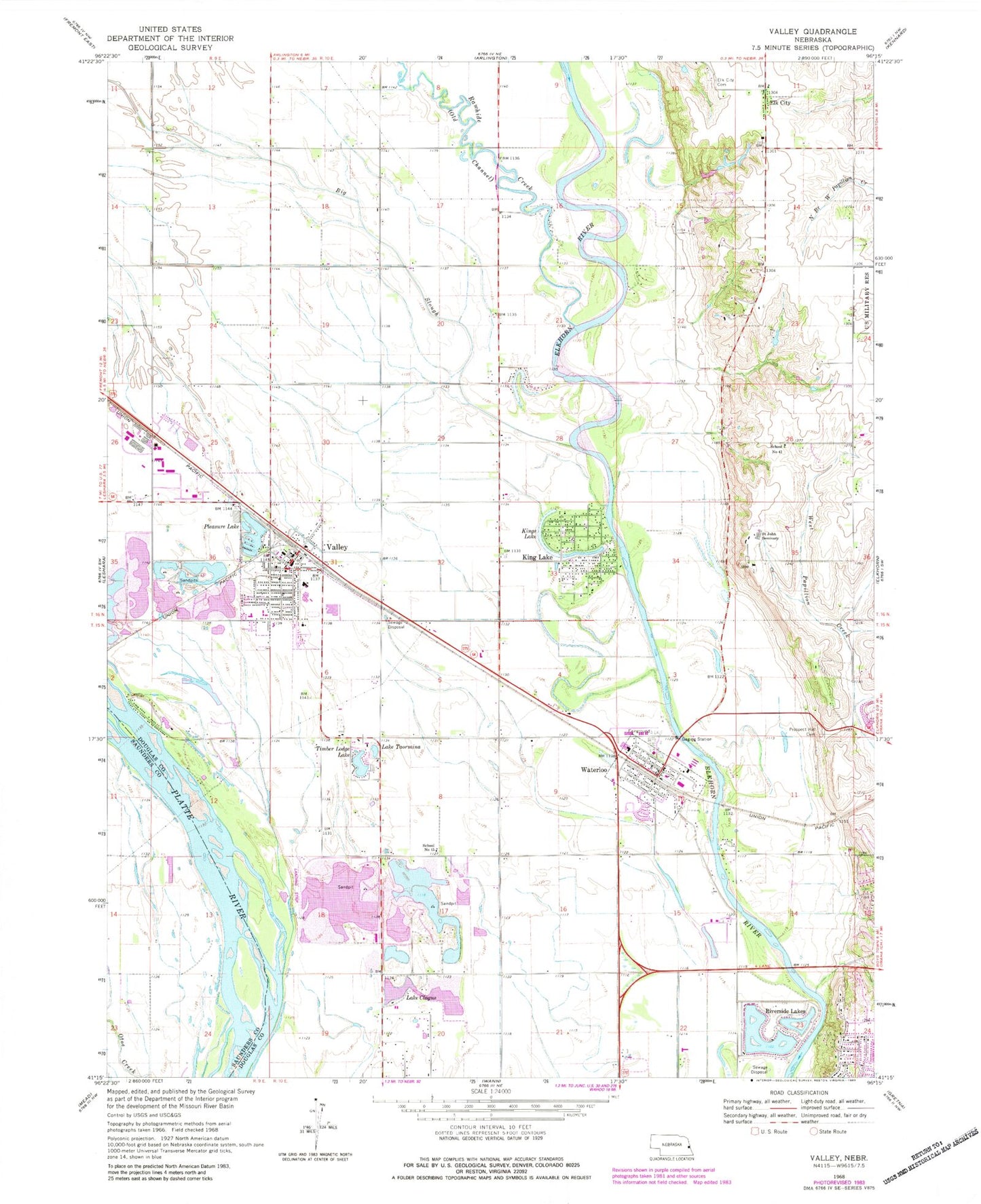 Classic USGS Valley Nebraska 7.5'x7.5' Topo Map Image
