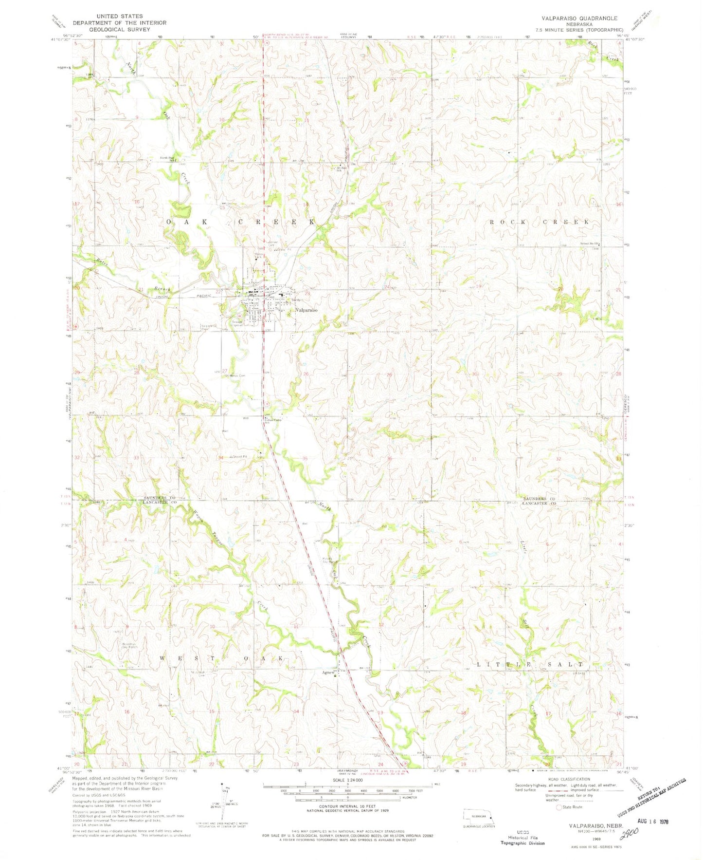Classic USGS Valparaiso Nebraska 7.5'x7.5' Topo Map Image