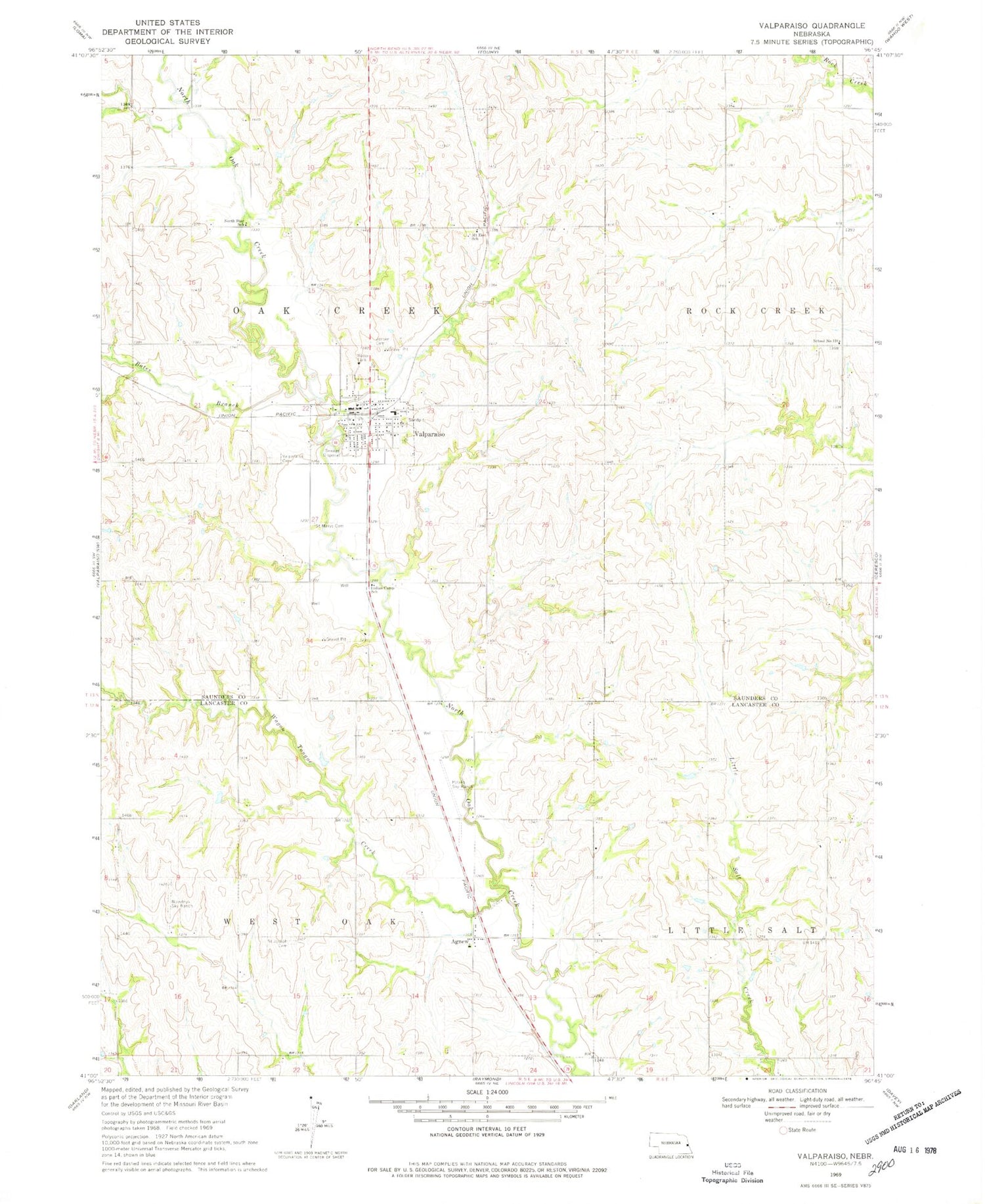 Classic USGS Valparaiso Nebraska 7.5'x7.5' Topo Map Image
