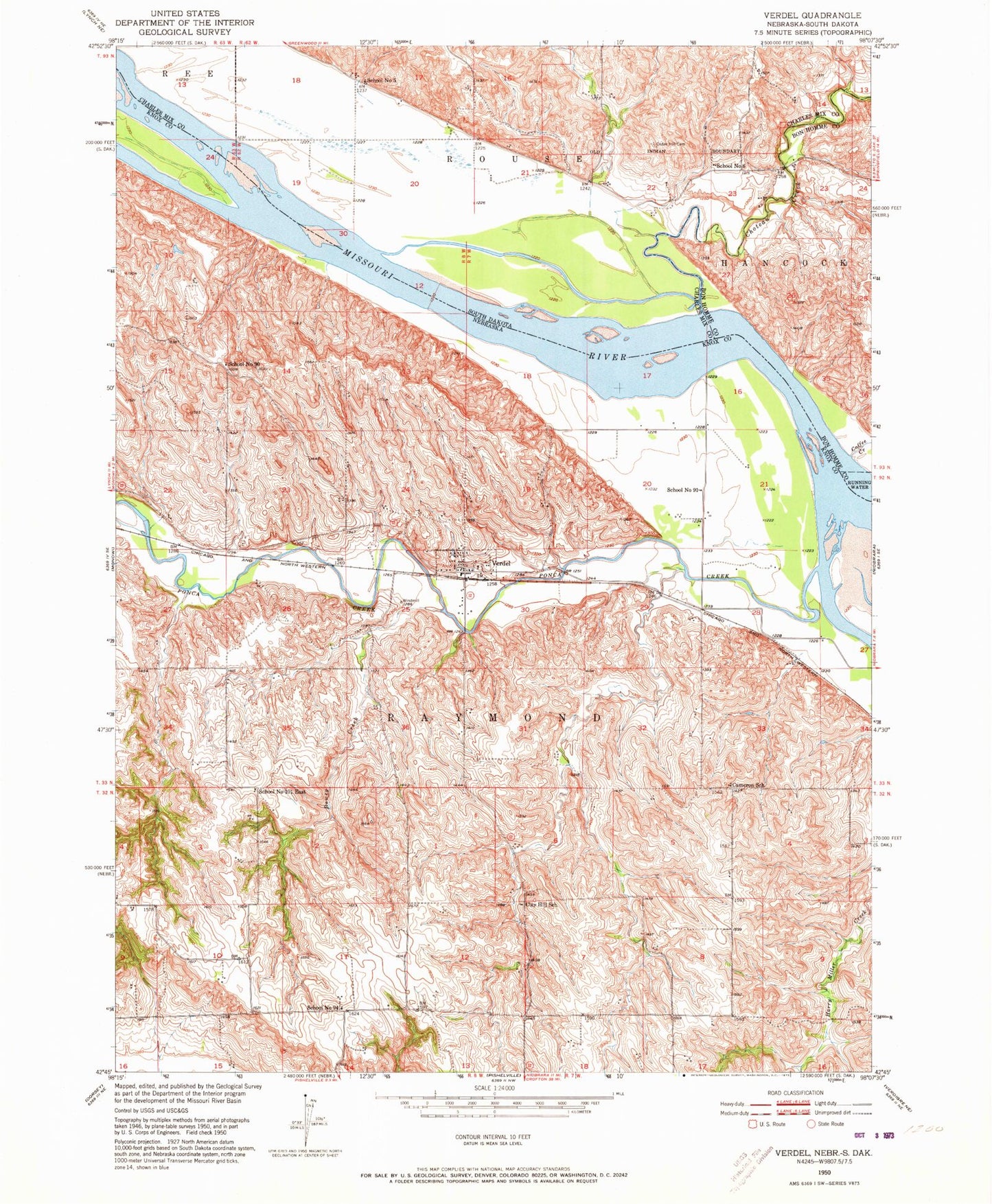 Classic USGS Verdel Nebraska 7.5'x7.5' Topo Map Image