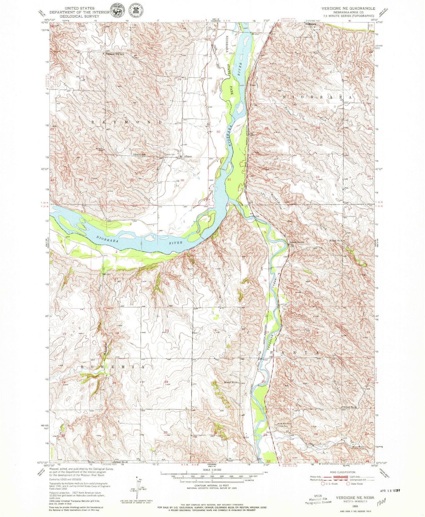 Classic USGS Verdigre NE Nebraska 7.5'x7.5' Topo Map Image