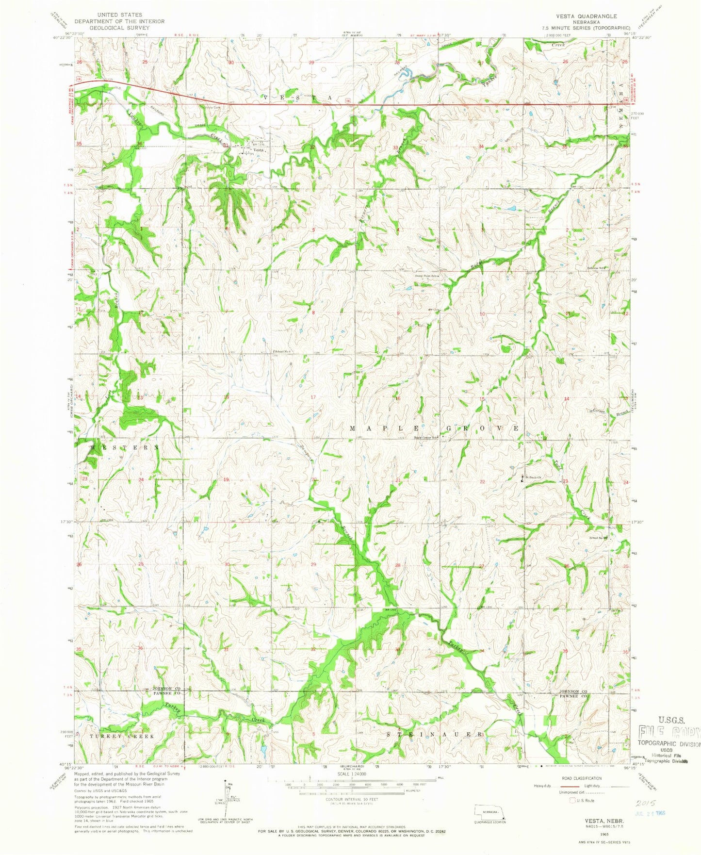 Classic USGS Vesta Nebraska 7.5'x7.5' Topo Map Image