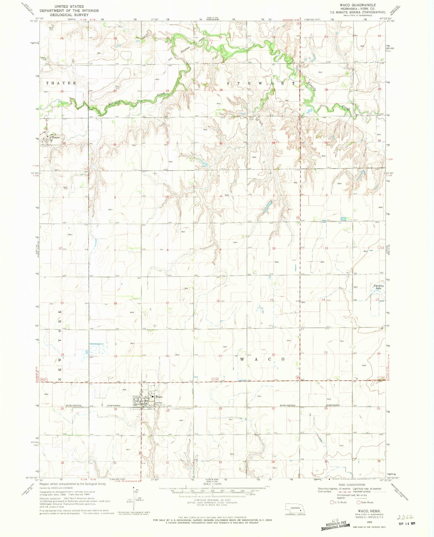 Classic USGS Waco Nebraska 7.5'x7.5' Topo Map Image