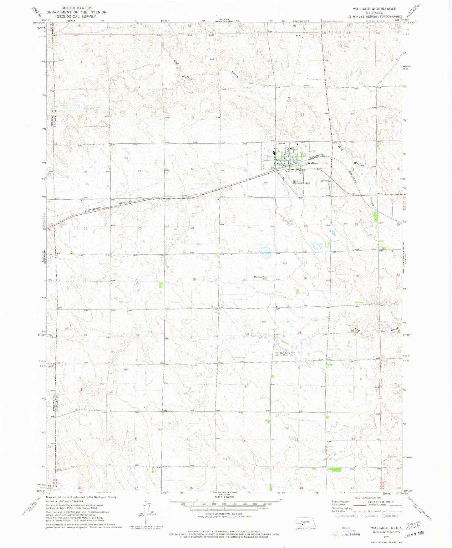 Classic USGS Wallace Nebraska 7.5'x7.5' Topo Map Image