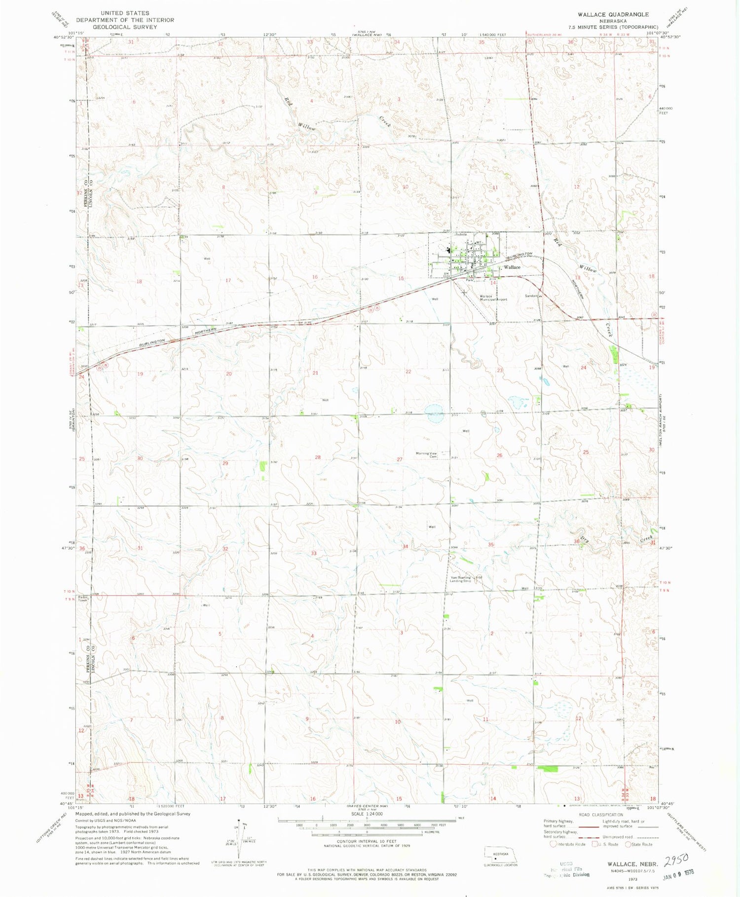Classic USGS Wallace Nebraska 7.5'x7.5' Topo Map Image
