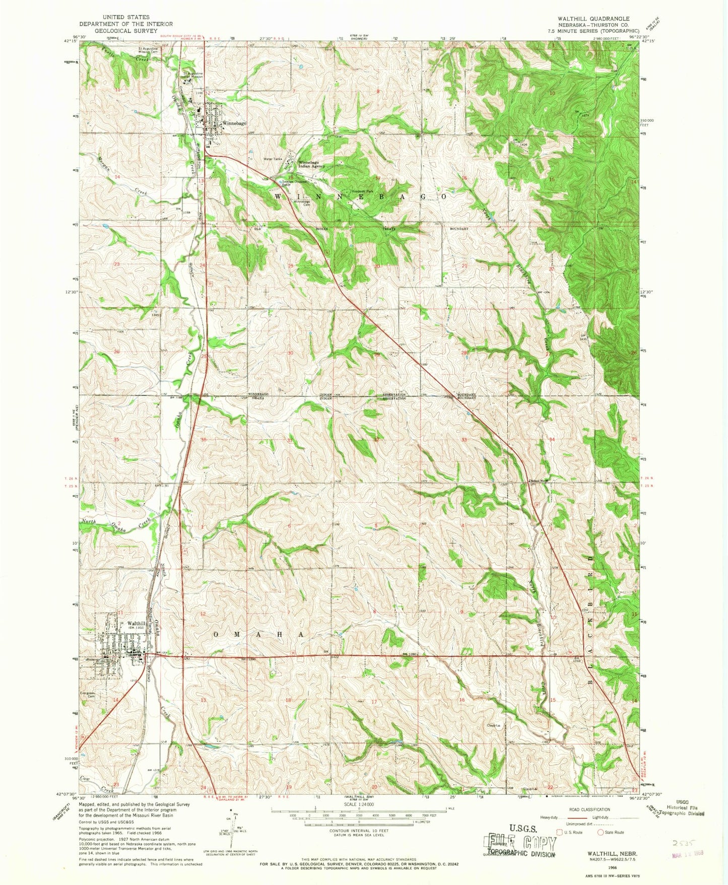 Classic USGS Walthill Nebraska 7.5'x7.5' Topo Map Image