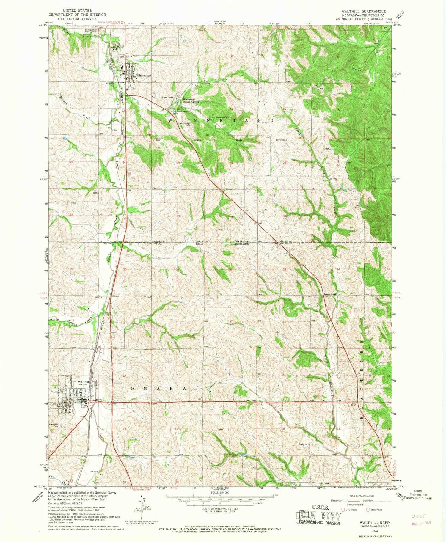 Classic USGS Walthill Nebraska 7.5'x7.5' Topo Map Image