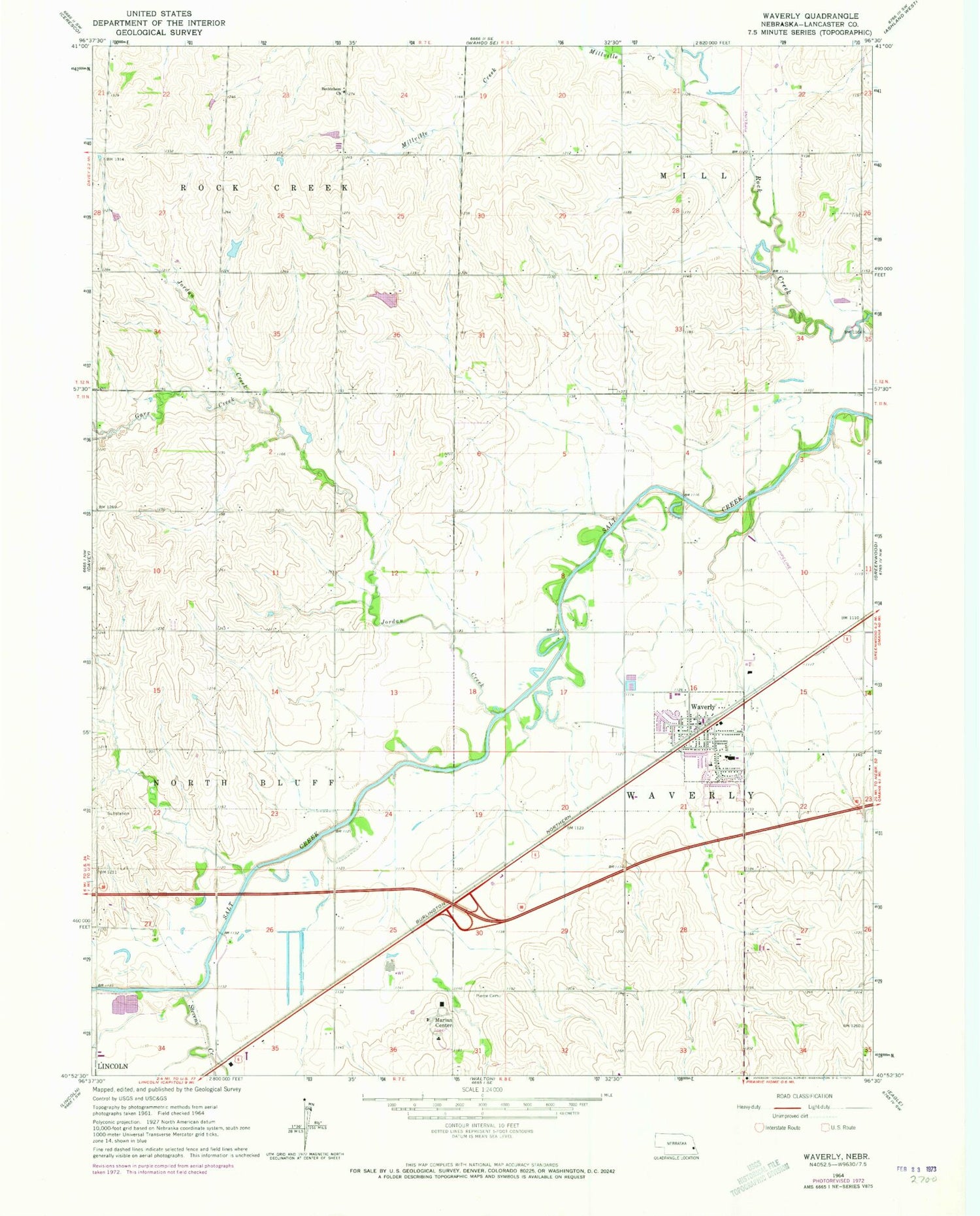Classic USGS Waverly Nebraska 7.5'x7.5' Topo Map Image