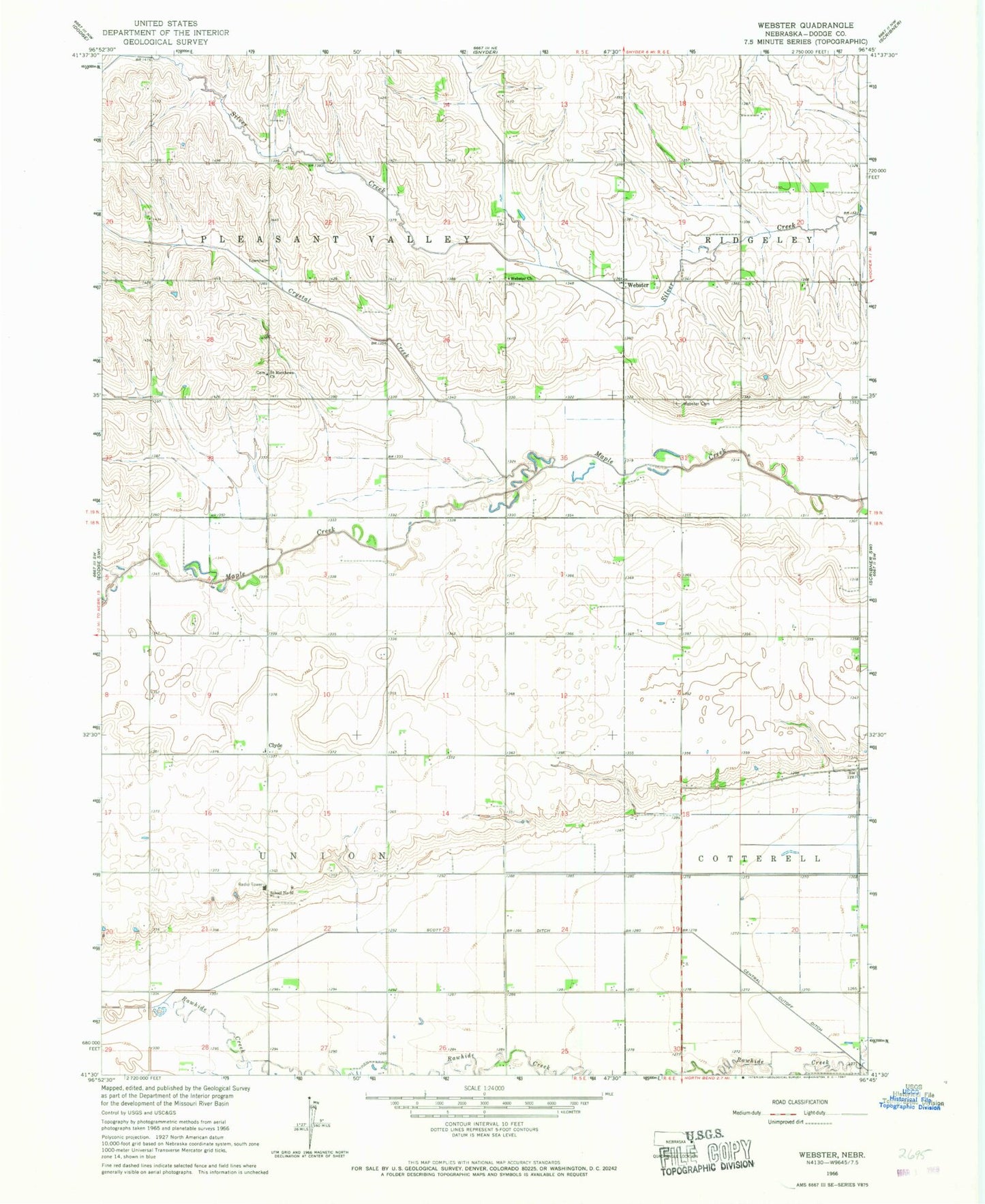 Classic USGS Webster Nebraska 7.5'x7.5' Topo Map Image