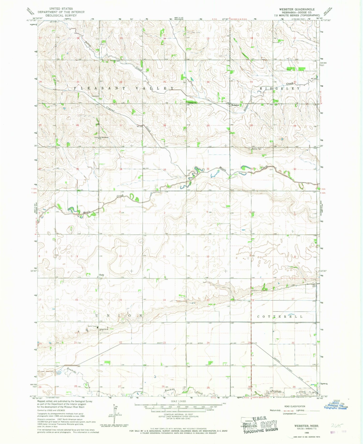Classic USGS Webster Nebraska 7.5'x7.5' Topo Map Image