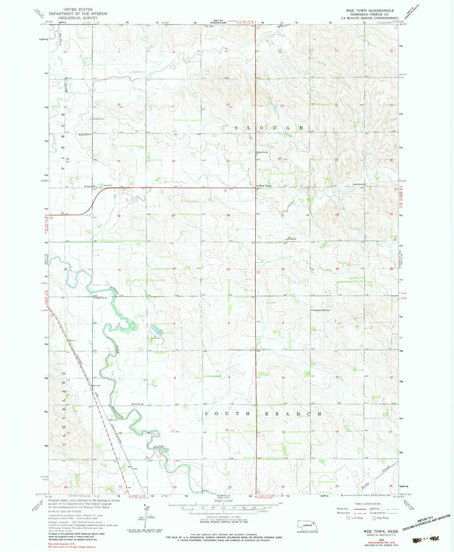 Classic USGS Wee Town Nebraska 7.5'x7.5' Topo Map Image