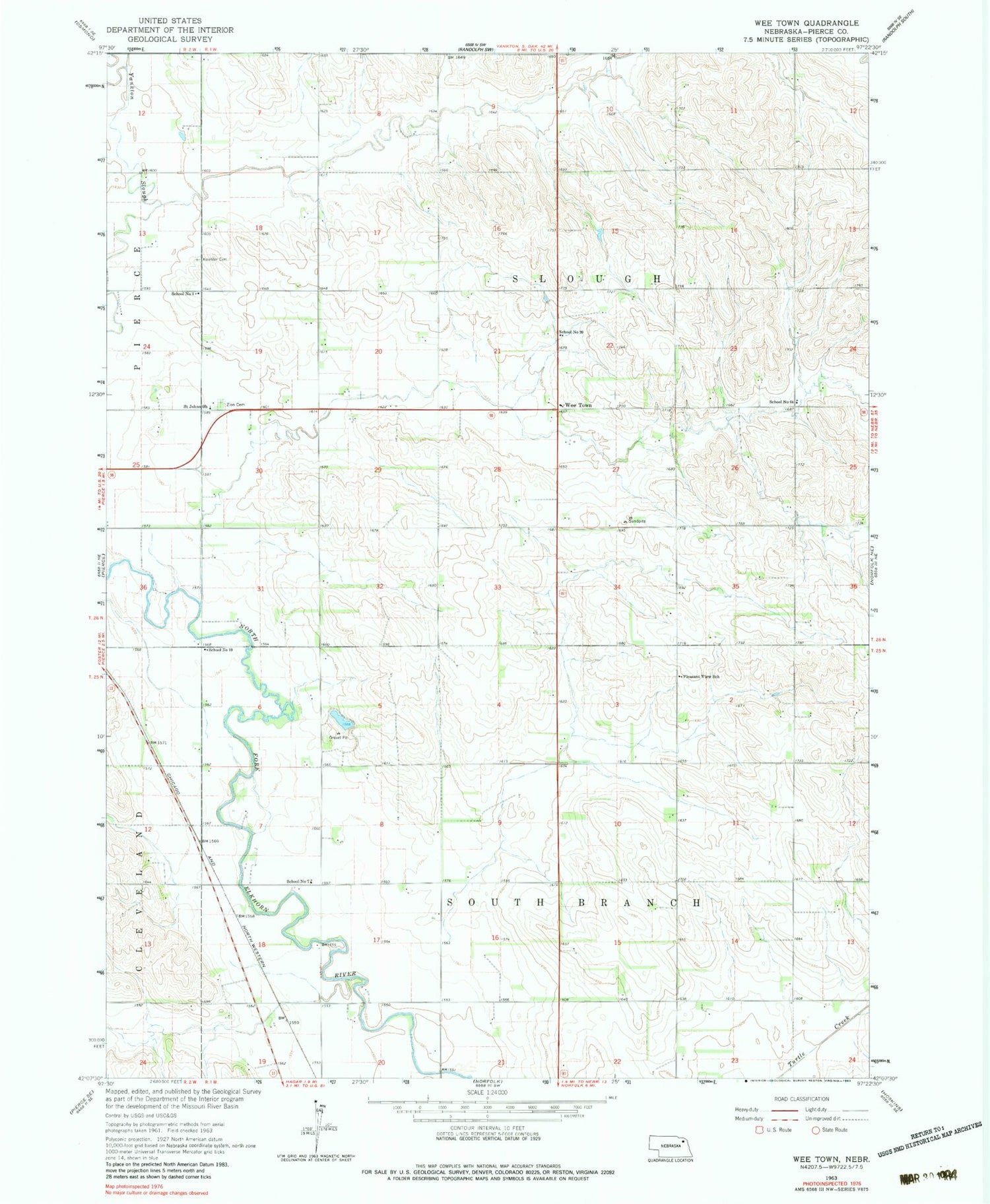 Classic USGS Wee Town Nebraska 7.5'x7.5' Topo Map Image