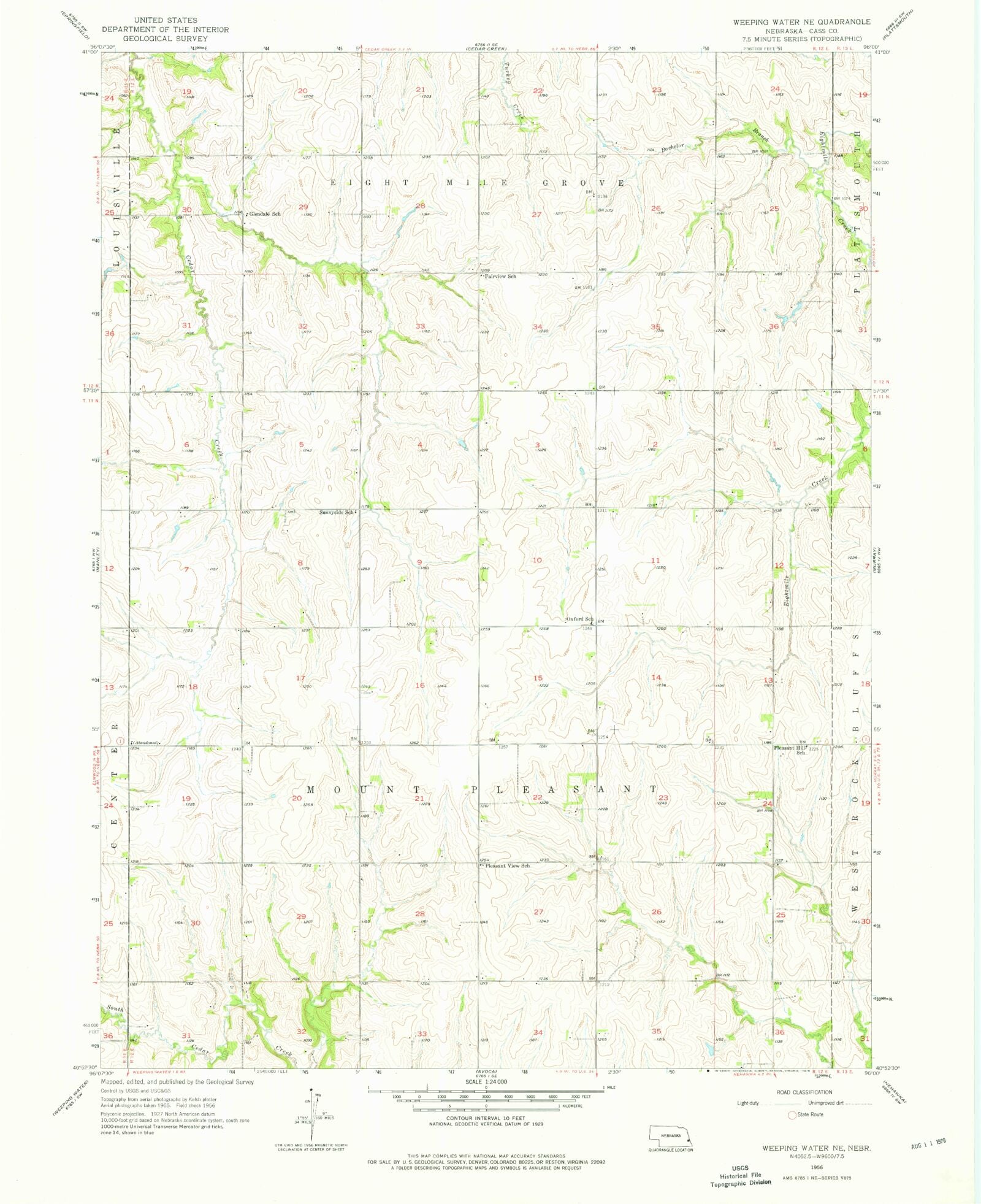 Classic USGS Weeping Water NE Nebraska 7.5'x7.5' Topo Map MyTopo Map