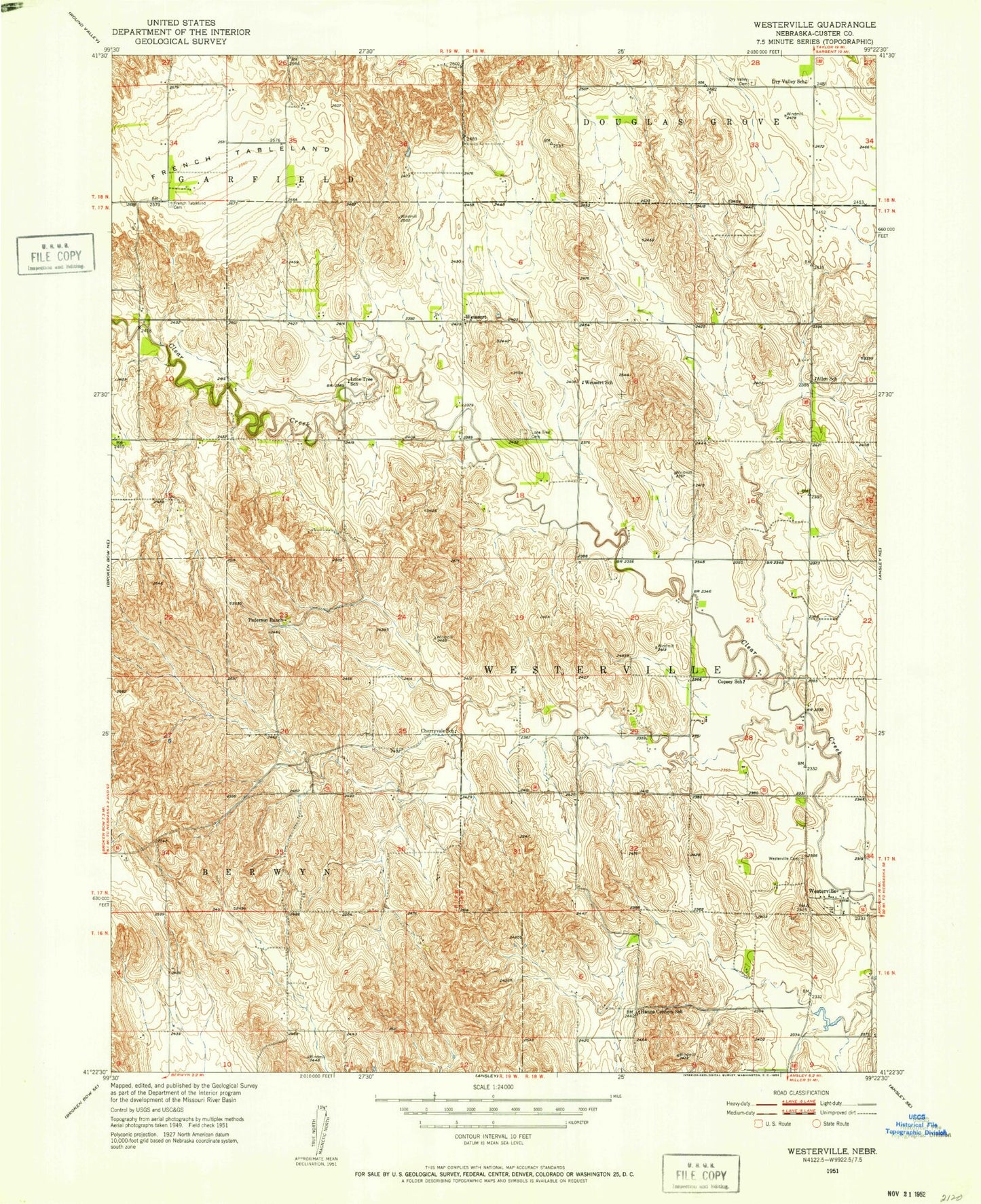 Classic USGS Westerville Nebraska 7.5'x7.5' Topo Map Image