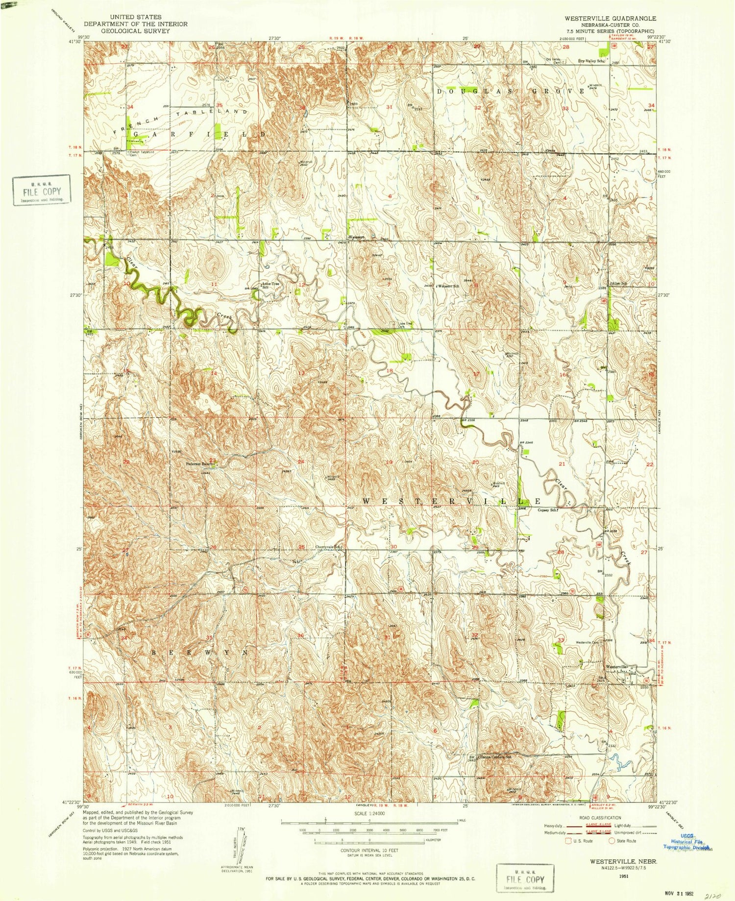 Classic USGS Westerville Nebraska 7.5'x7.5' Topo Map Image