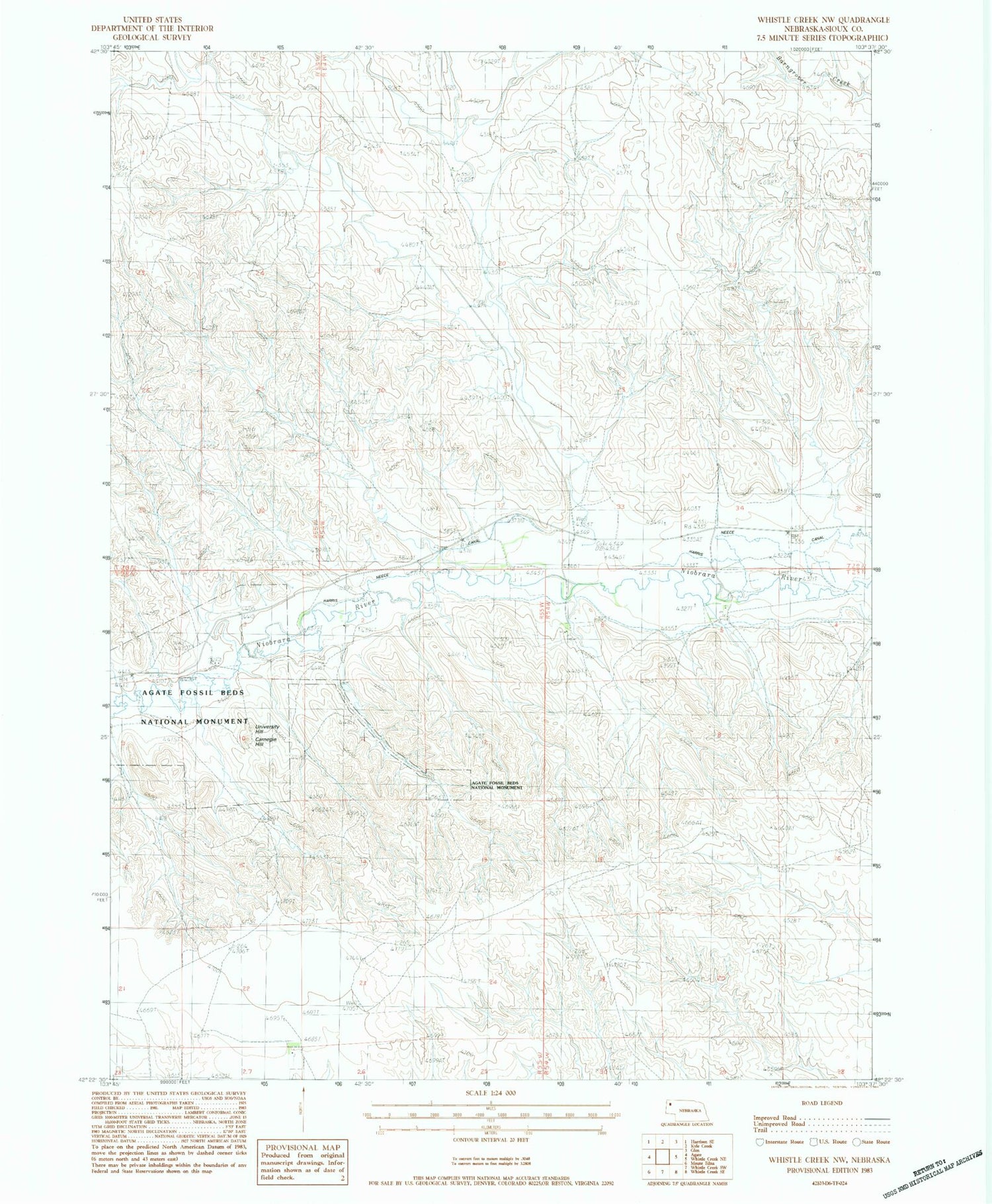 Classic USGS Whistle Creek NW Nebraska 7.5'x7.5' Topo Map Image