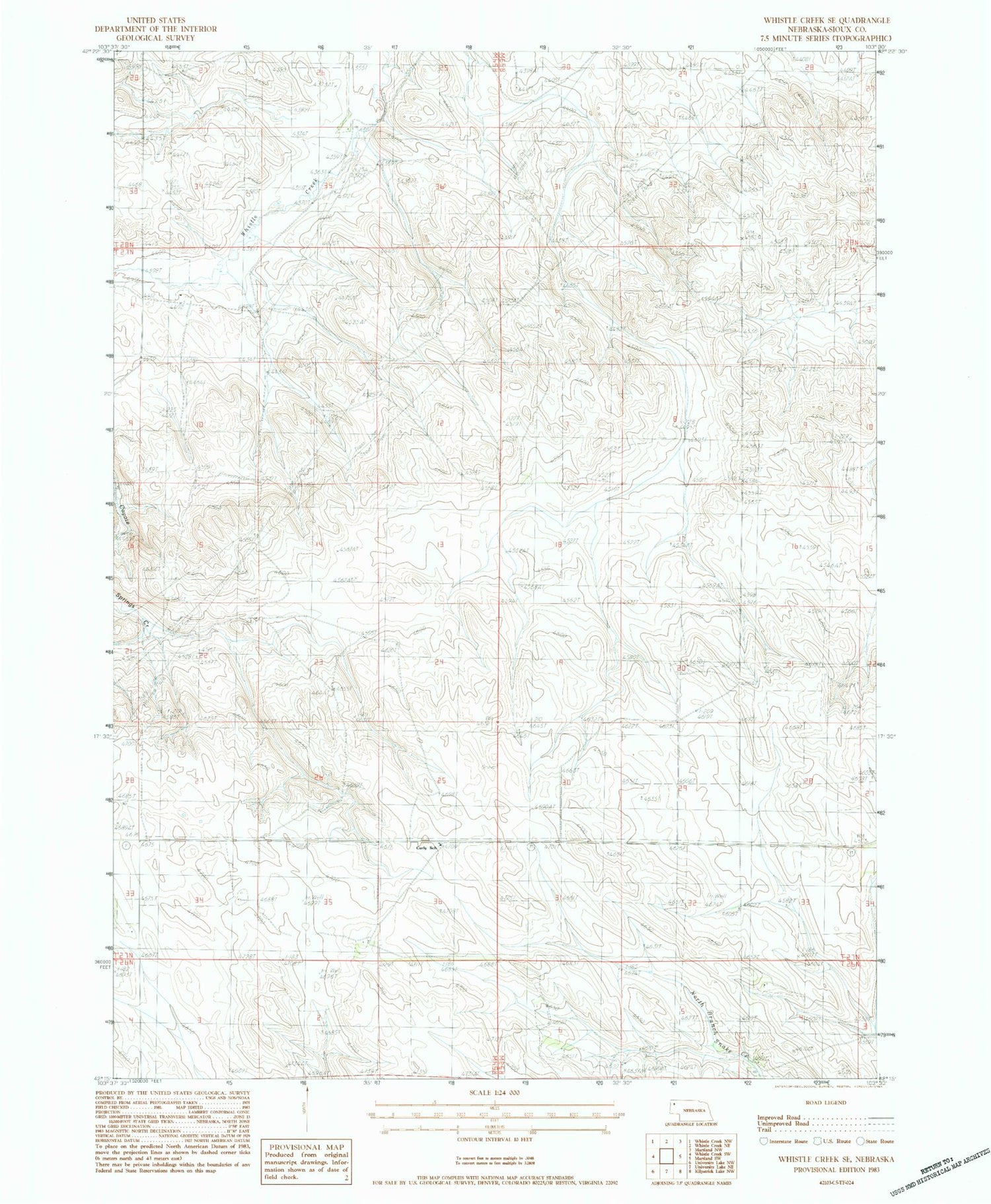 Classic USGS Whistle Creek SE Nebraska 7.5'x7.5' Topo Map Image