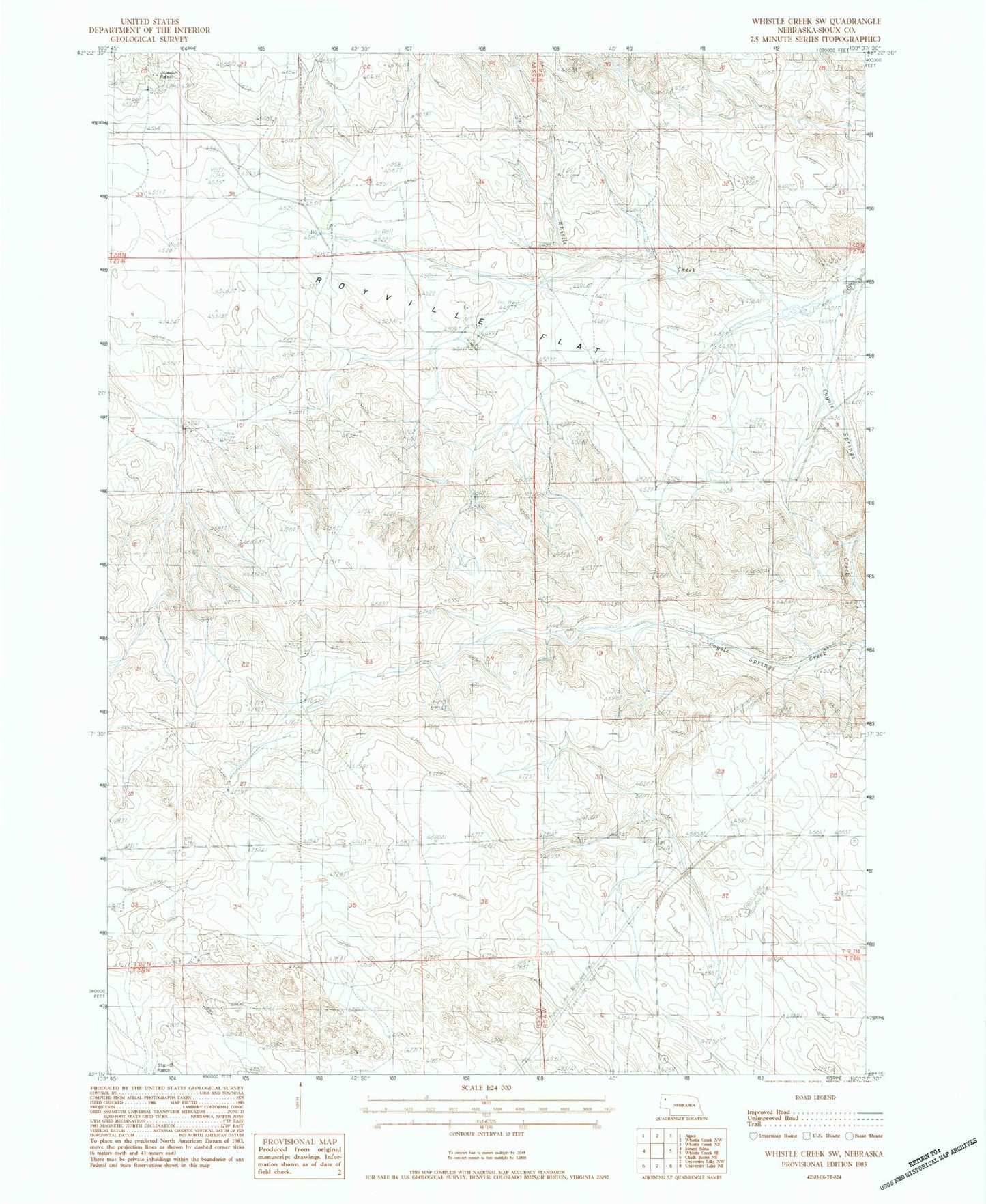 Classic USGS Whistle Creek SW Nebraska 7.5'x7.5' Topo Map Image