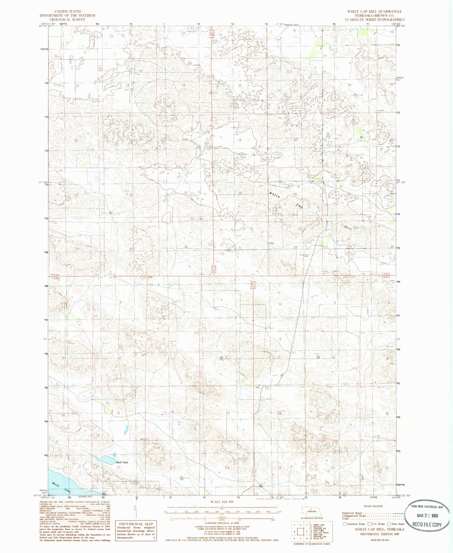 Classic USGS White Cap Hill Nebraska 7.5'x7.5' Topo Map Image